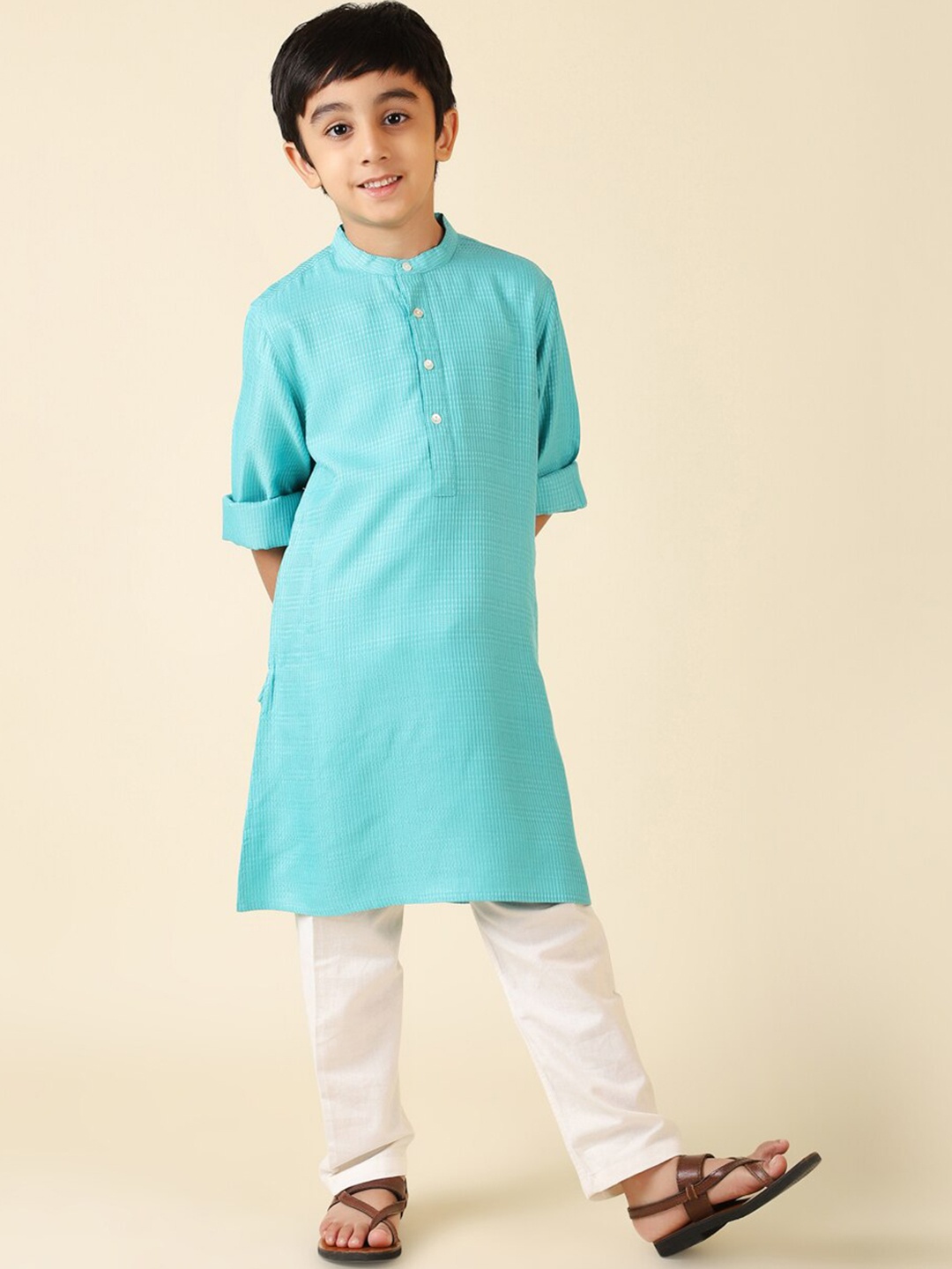 

Fabindia Boys Printed Kurta, Turquoise blue