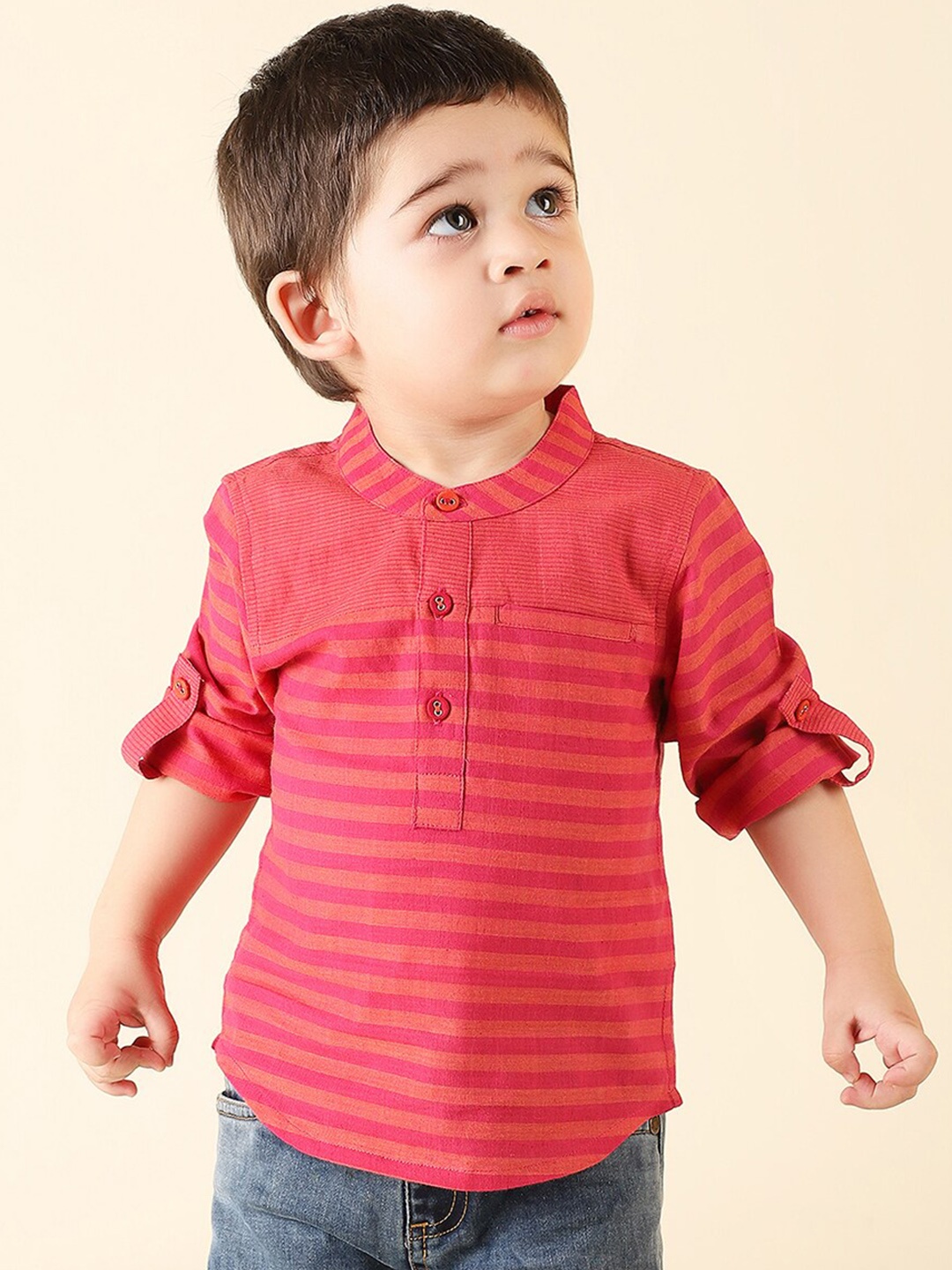 

Fabindia Boys Mandarin Collar Cotton Kurta, Pink