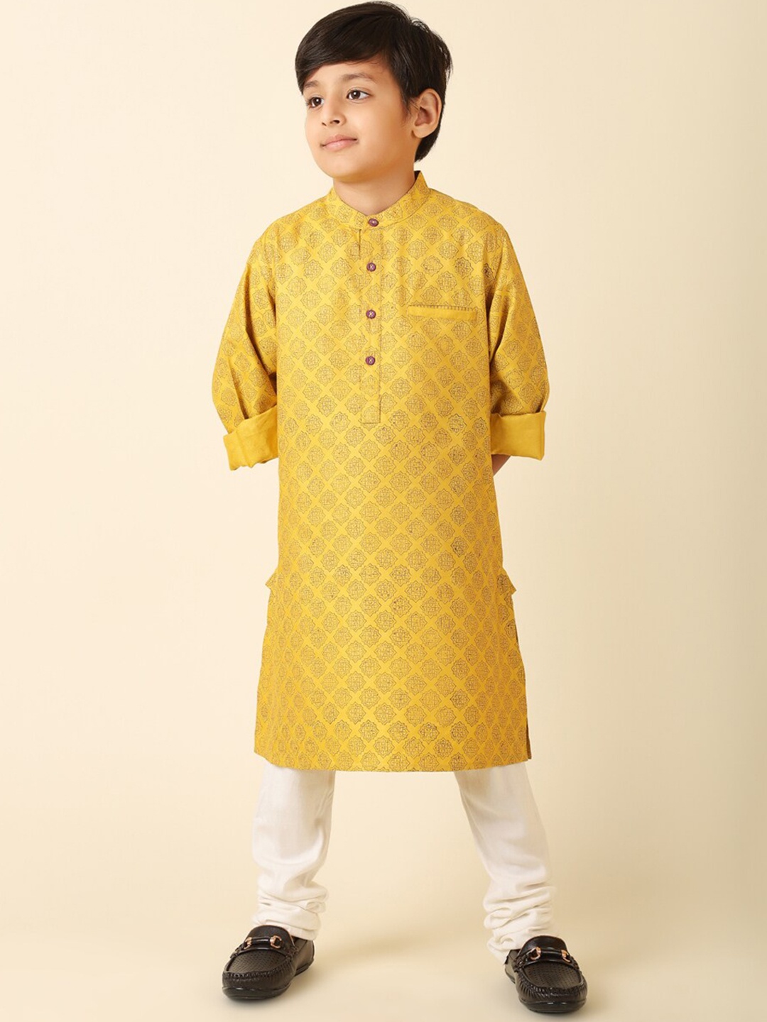 

Fabindia Boys Ethnic Motifs Printed Kurta, Mustard