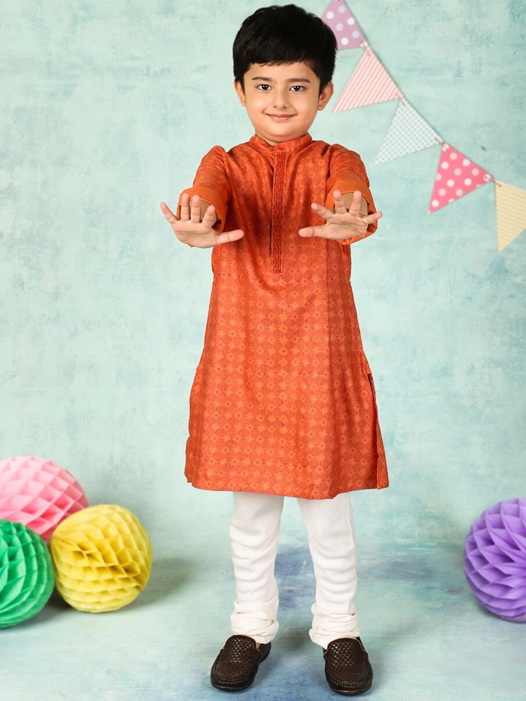 

Fabindia Boys Mandarin Collar Straight Kurta, Rust