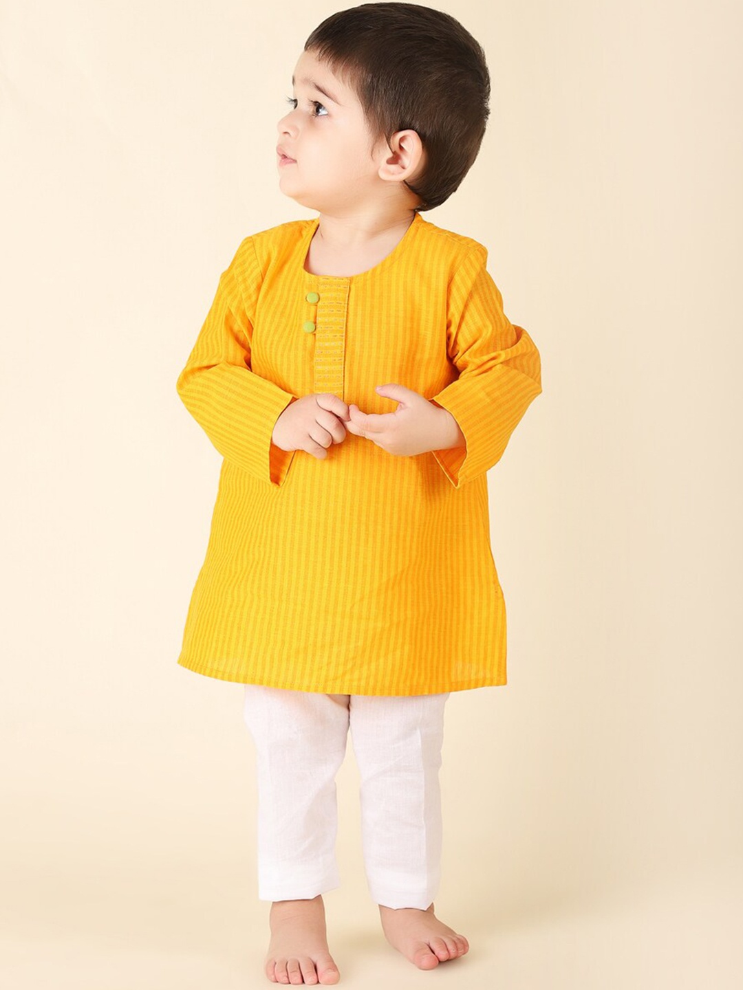 

Fabindia Boys Striped Cotton Kurta, Yellow