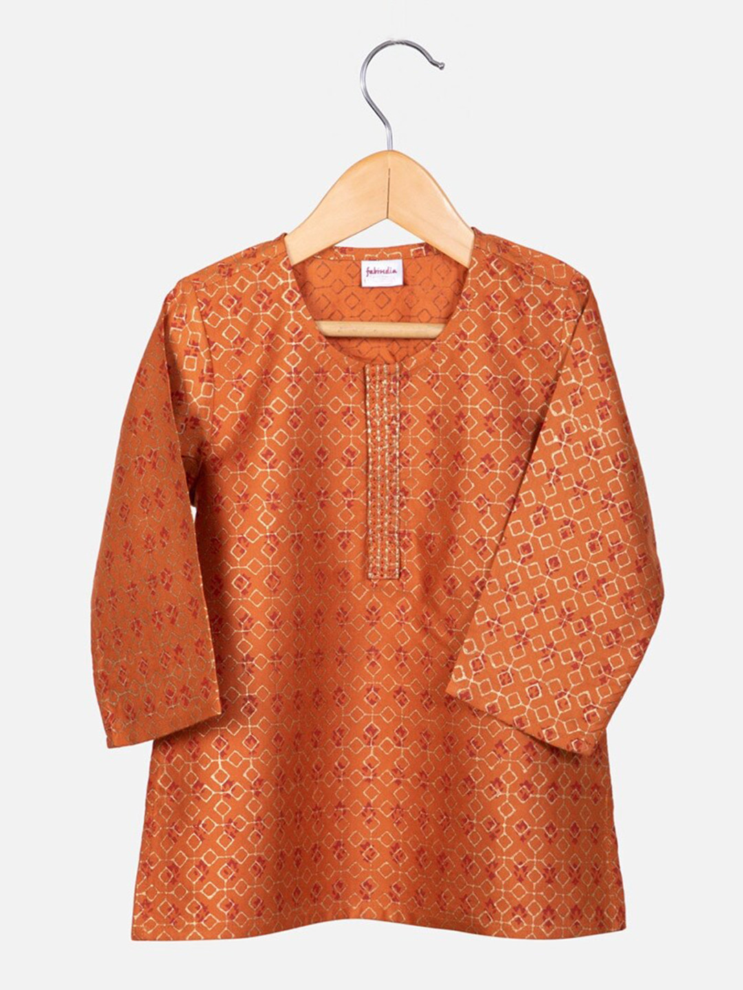 

Fabindia Boys Thread Work Straight Regular Kurta, Rust