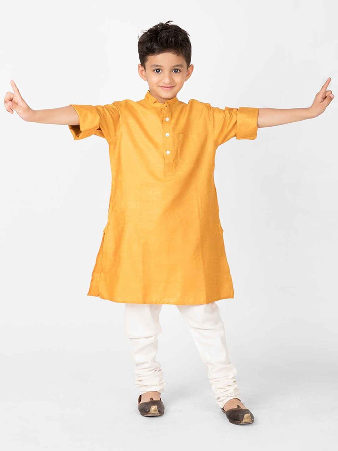 

Fabindia Boys Regular Knee Length Silk Kurta, Yellow