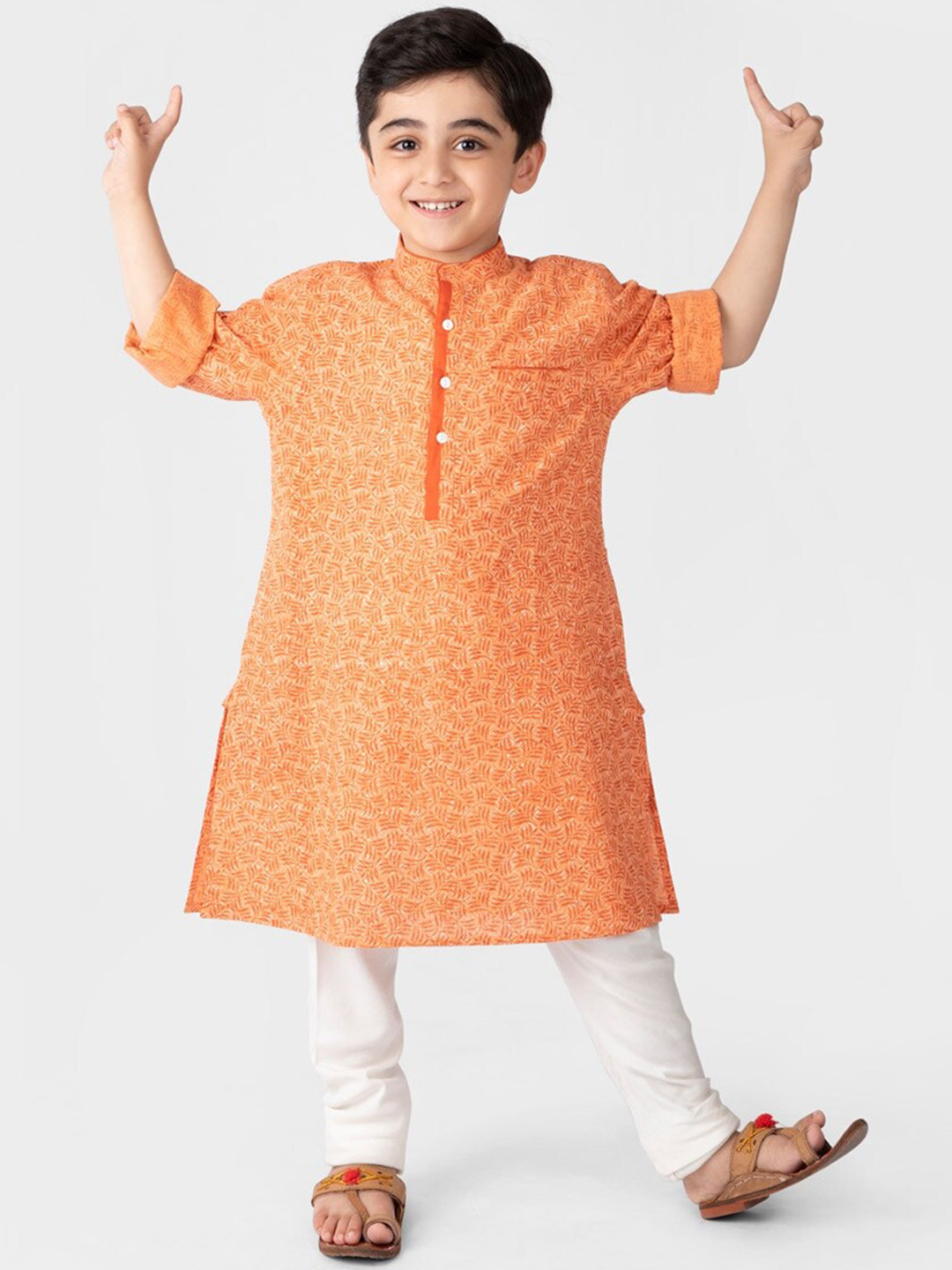 

Fabindia Boys Abstract Printed Cotton Kurta, Orange