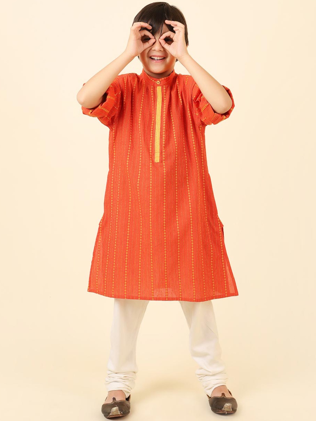 

Fabindia Boys Striped Cotton Kurta, Orange