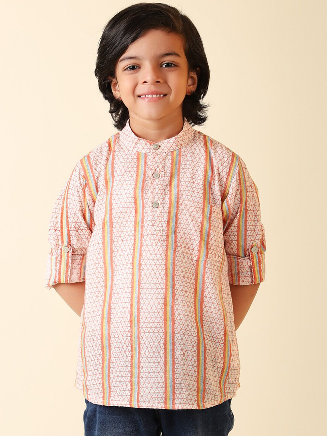 

Fabindia Boys Printed Striped Cotton Kurta, White