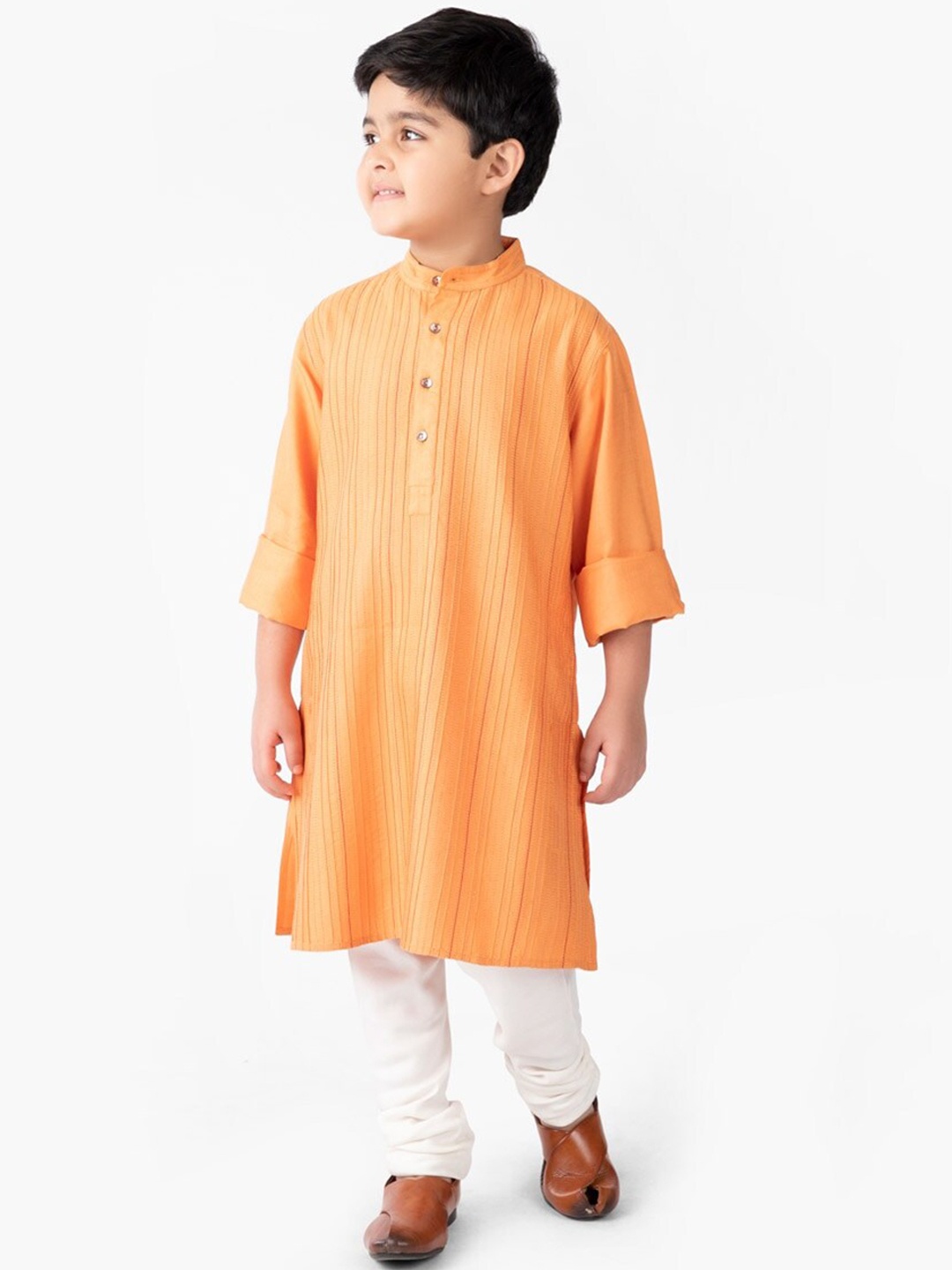 

Fabindia Boys Printed Striped Straight Fit Kurta, Coral