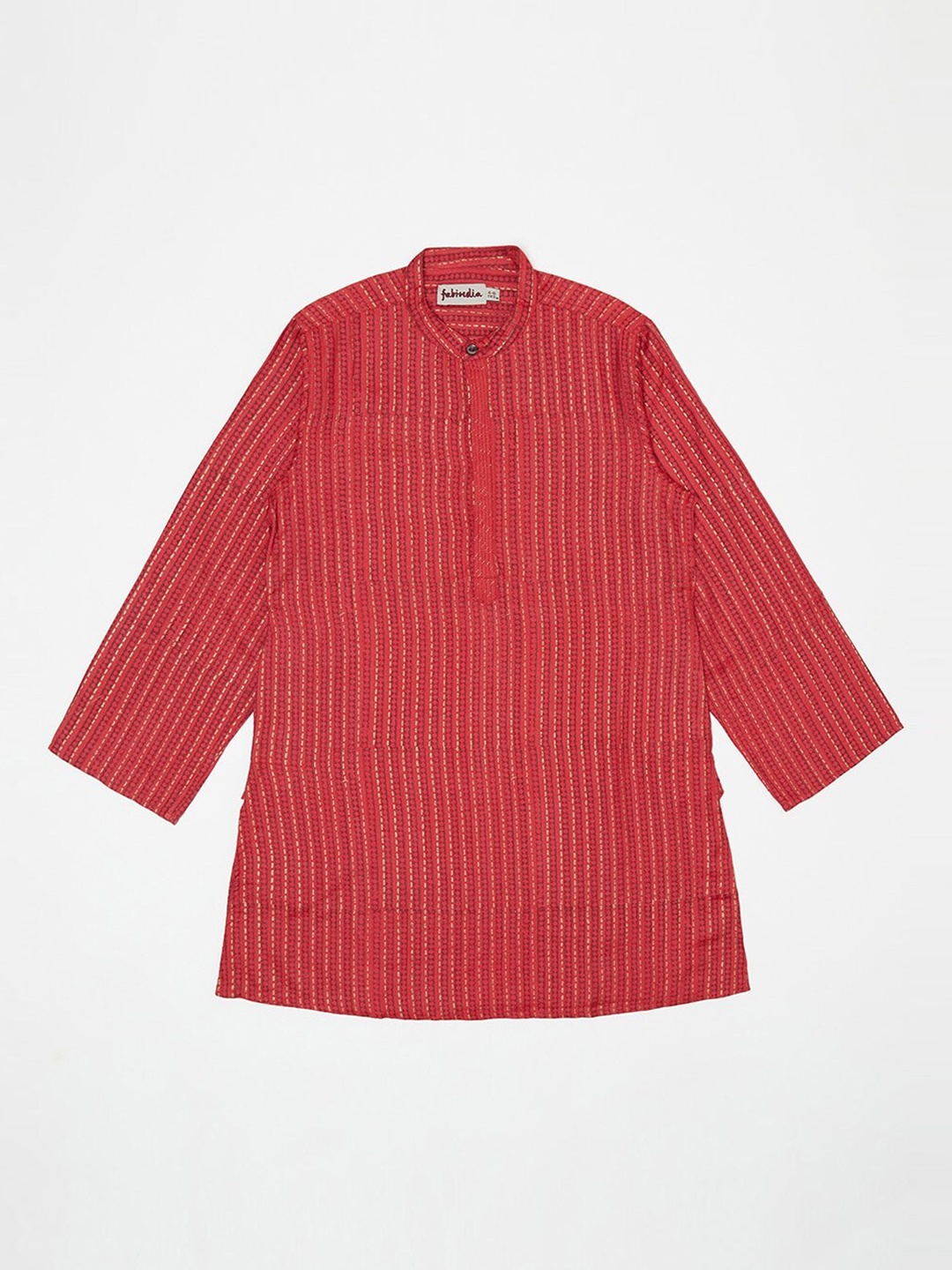 

Fabindia Boys Printed Striped Straight Kurta, Red