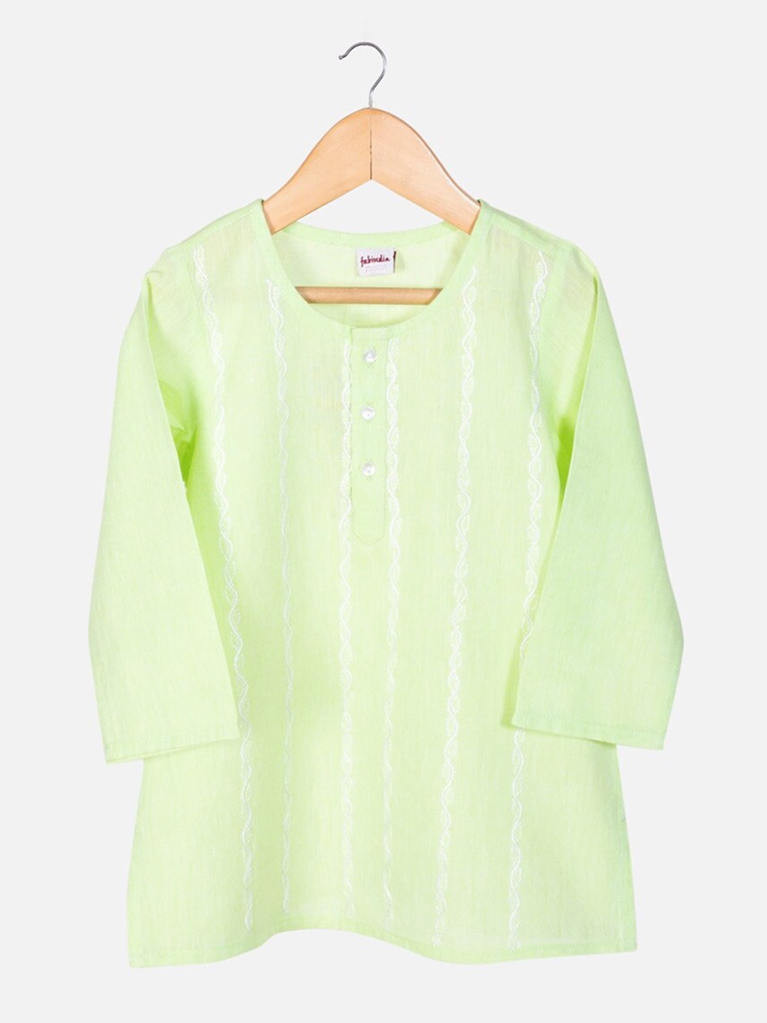 

Fabindia Boys Printed Embroidered Straight Cotton Kurta, Green