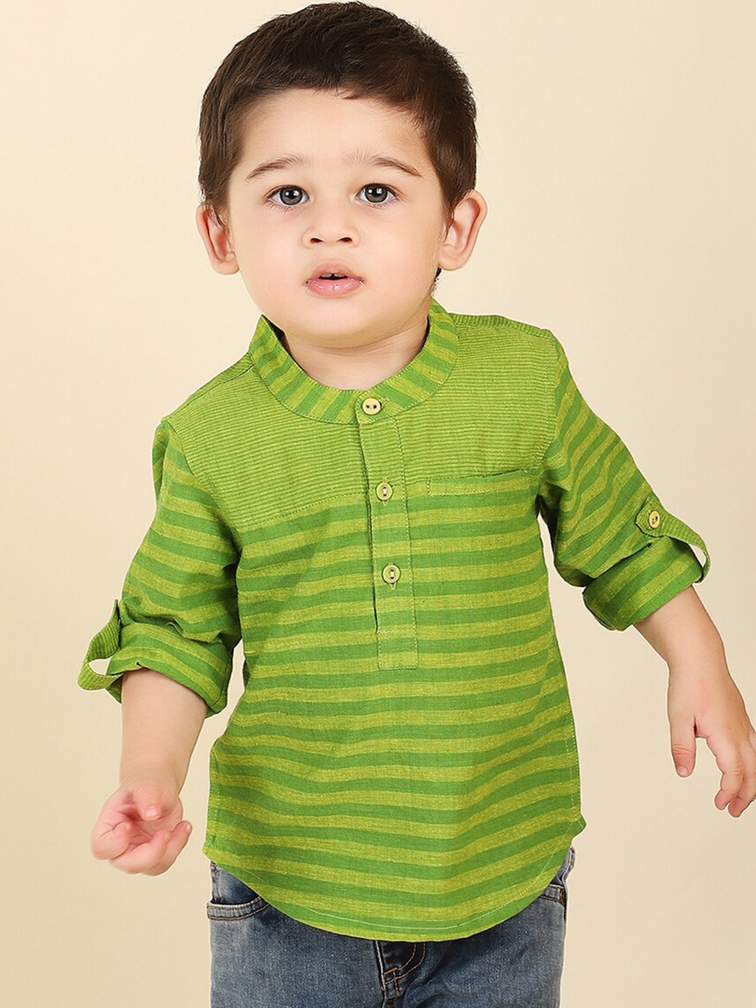 

Fabindia Boys Striped Cotton Kurta, Green