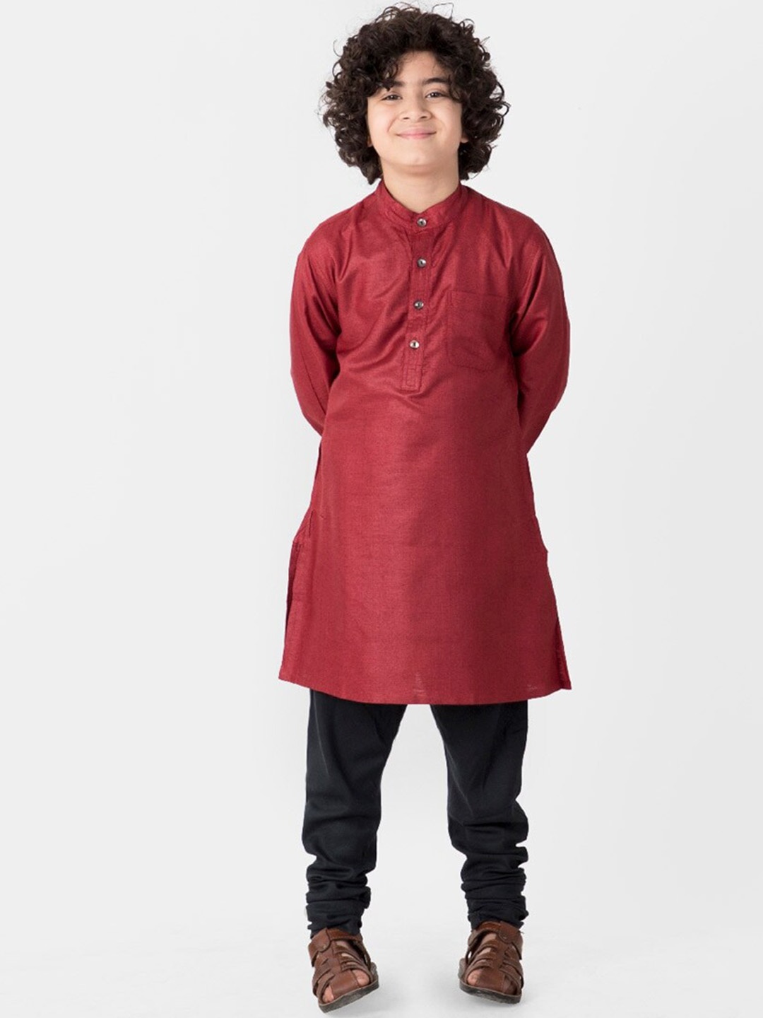 

Fabindia Boys Mandarin Collar Silk Kurta, Red