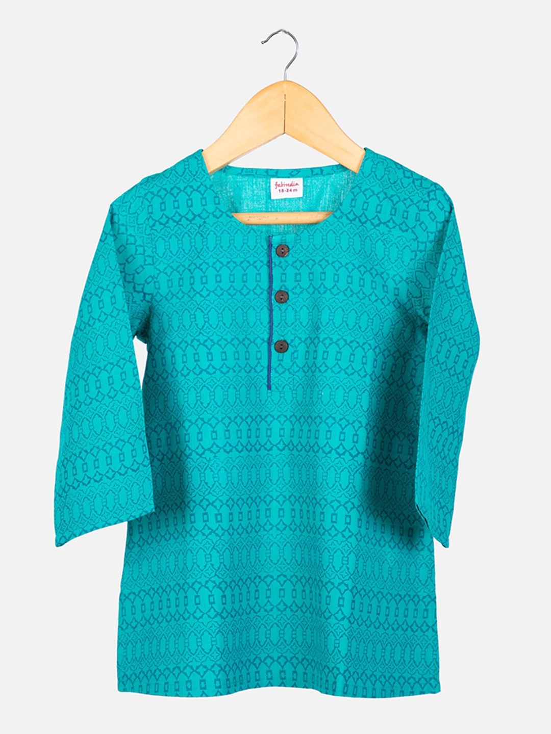 

Fabindia Boys Ethnic Motifs Printed Cotton Kurta, Teal