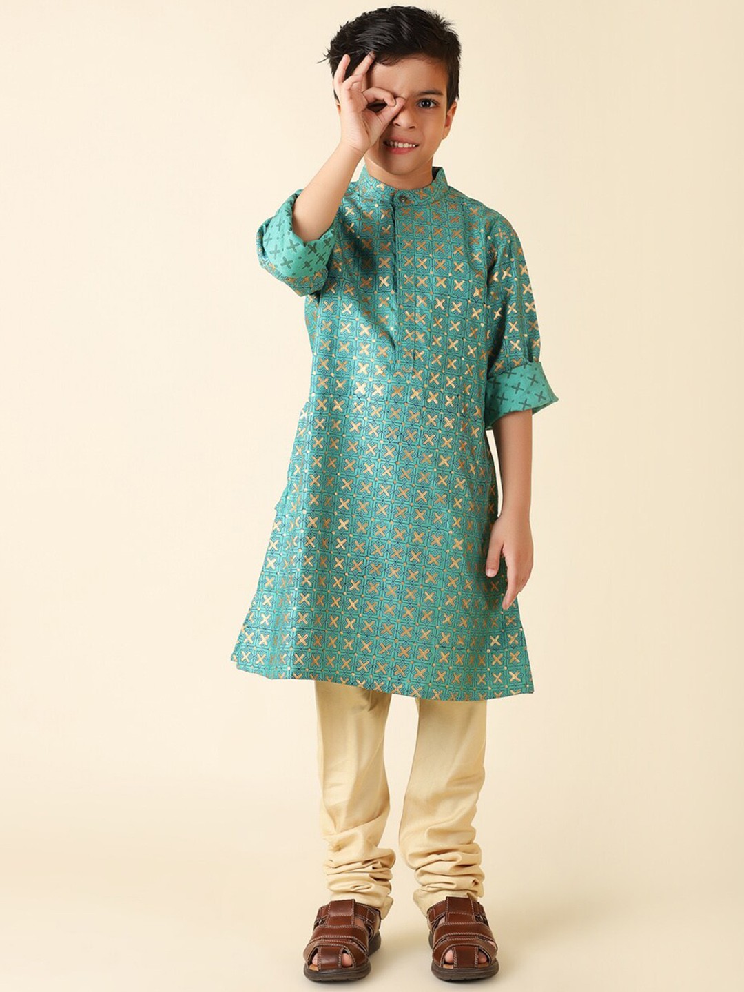 

Fabindia Boys Geometric Printed Kurta, Green
