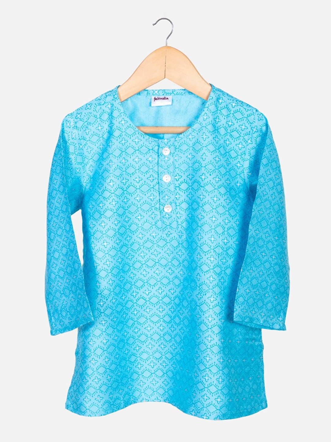 

Fabindia Boys Printed Straight Kurta, Turquoise blue