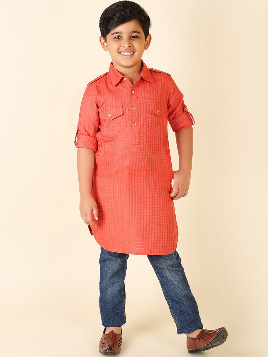 

Fabindia Boys Shirt Collar Pathani Kurta, Orange