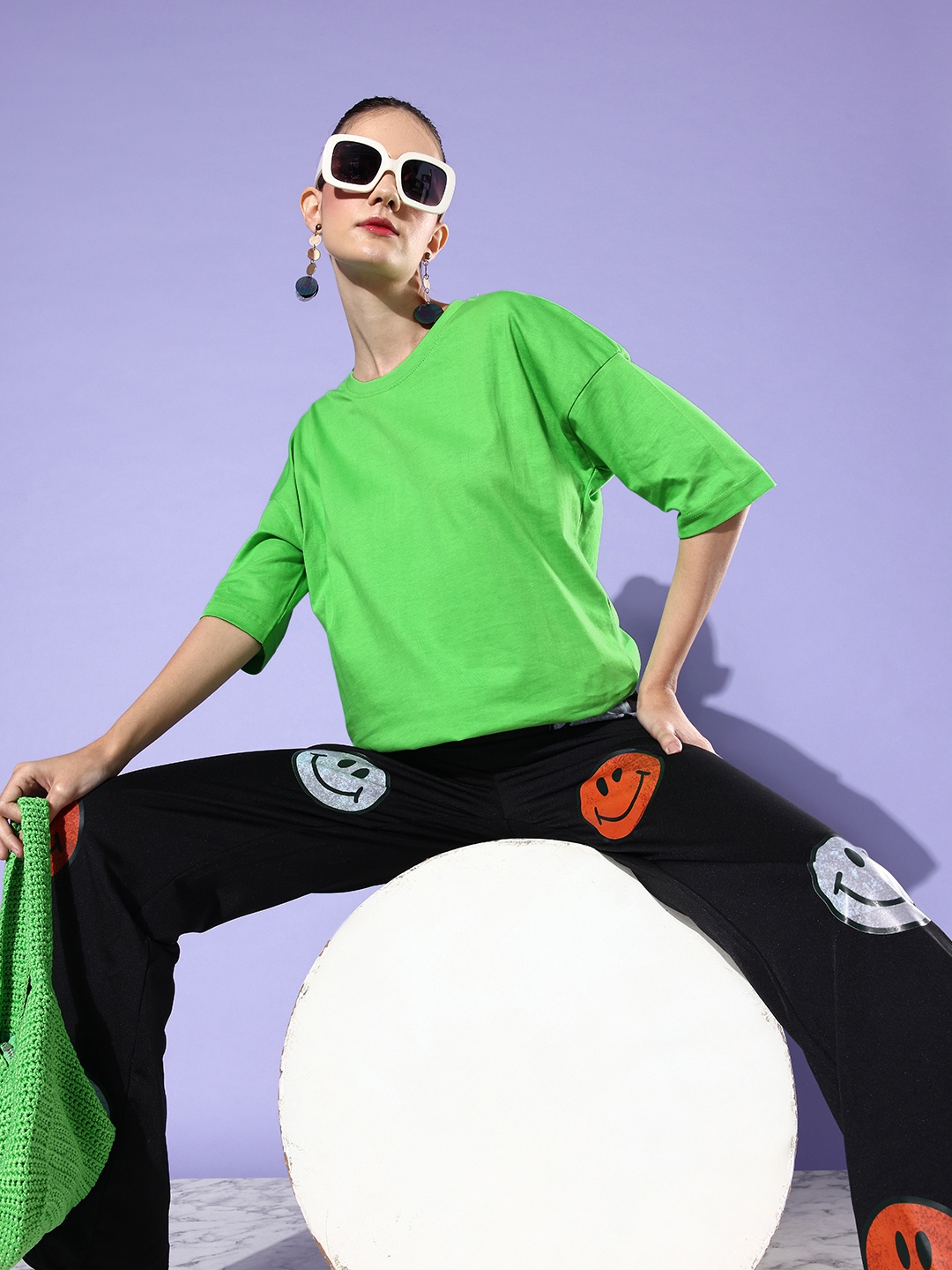 

StyleCast Women Drop-Shoulder Sleeves Pure Cotton Boxy T-shirt, Green