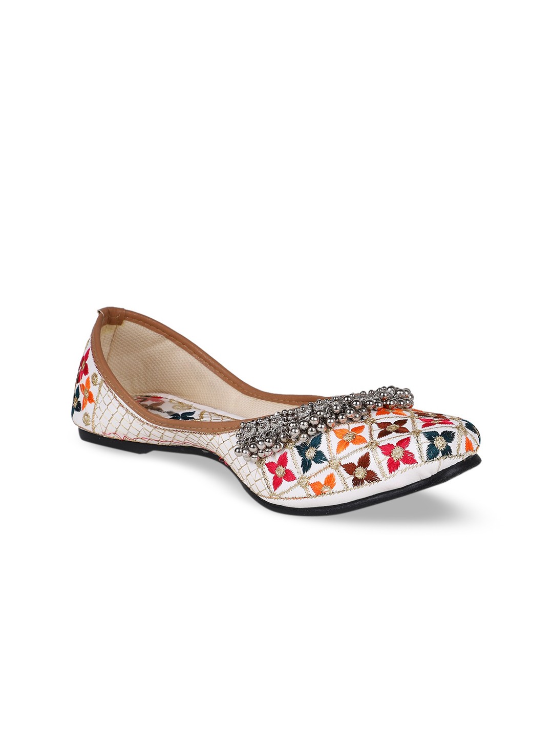 

The Desi Dulhan Women Embroidered Ethnic Mojaris, White