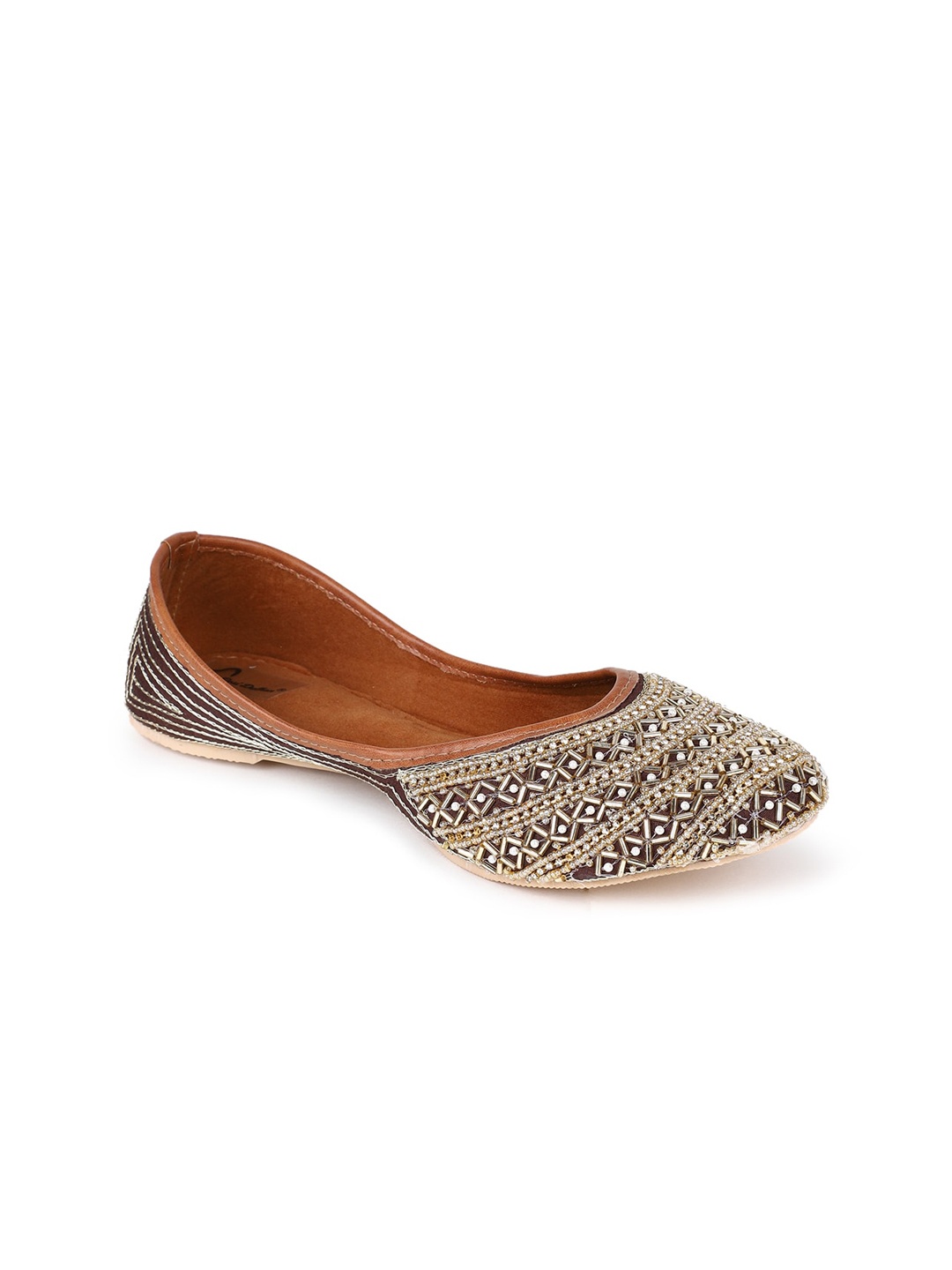 

The Desi Dulhan Women Embellished Ethnic Mojaris, Brown