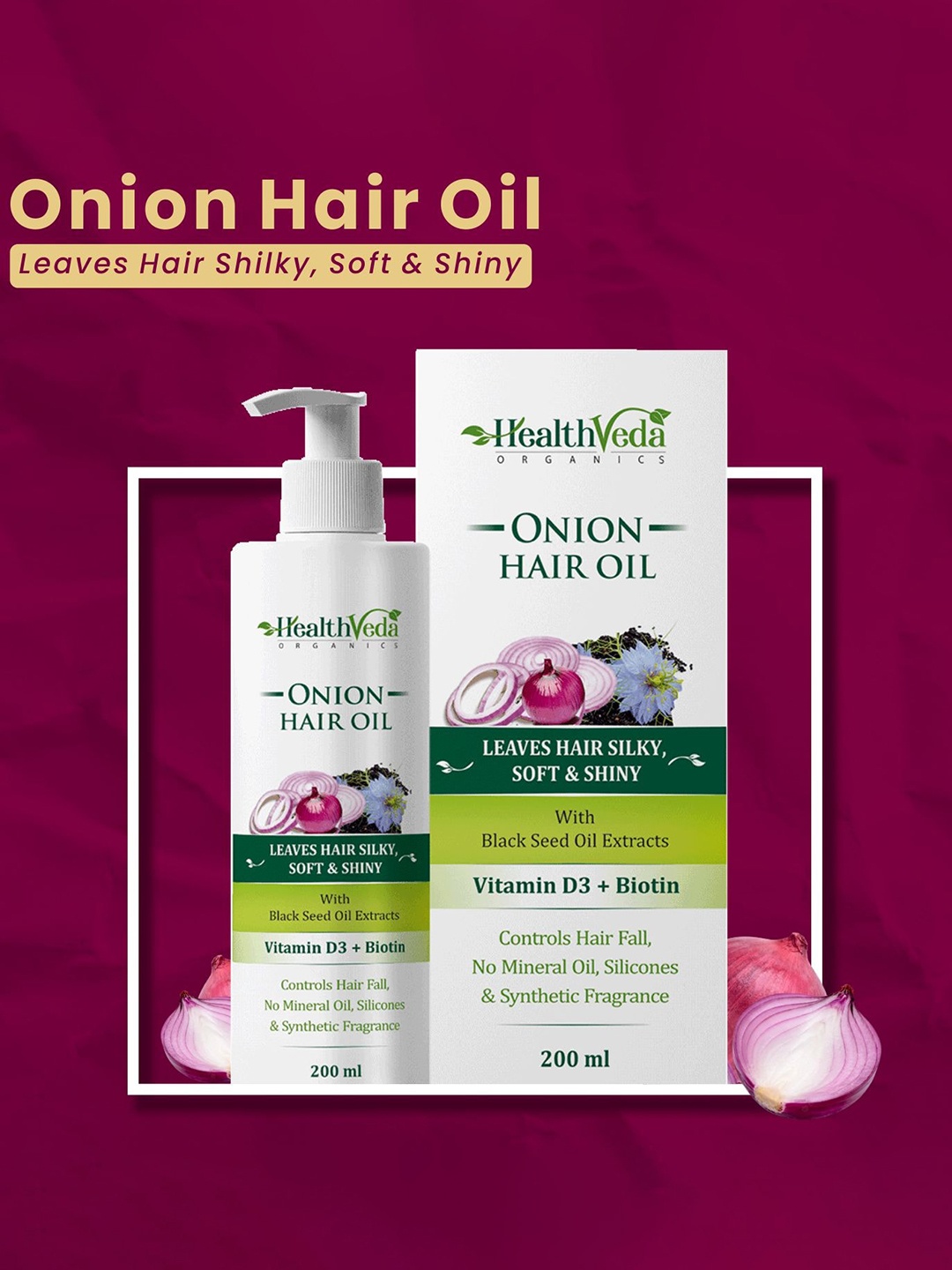 

Health Veda Organics Onion Hair Oil with Vitamin D3 & Biotin - 200 ml, Green