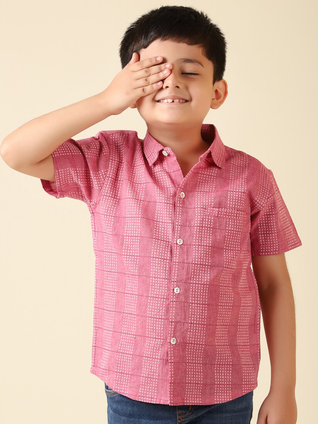 

Fabindia Boys Checked Cotton Casual Shirt, Pink