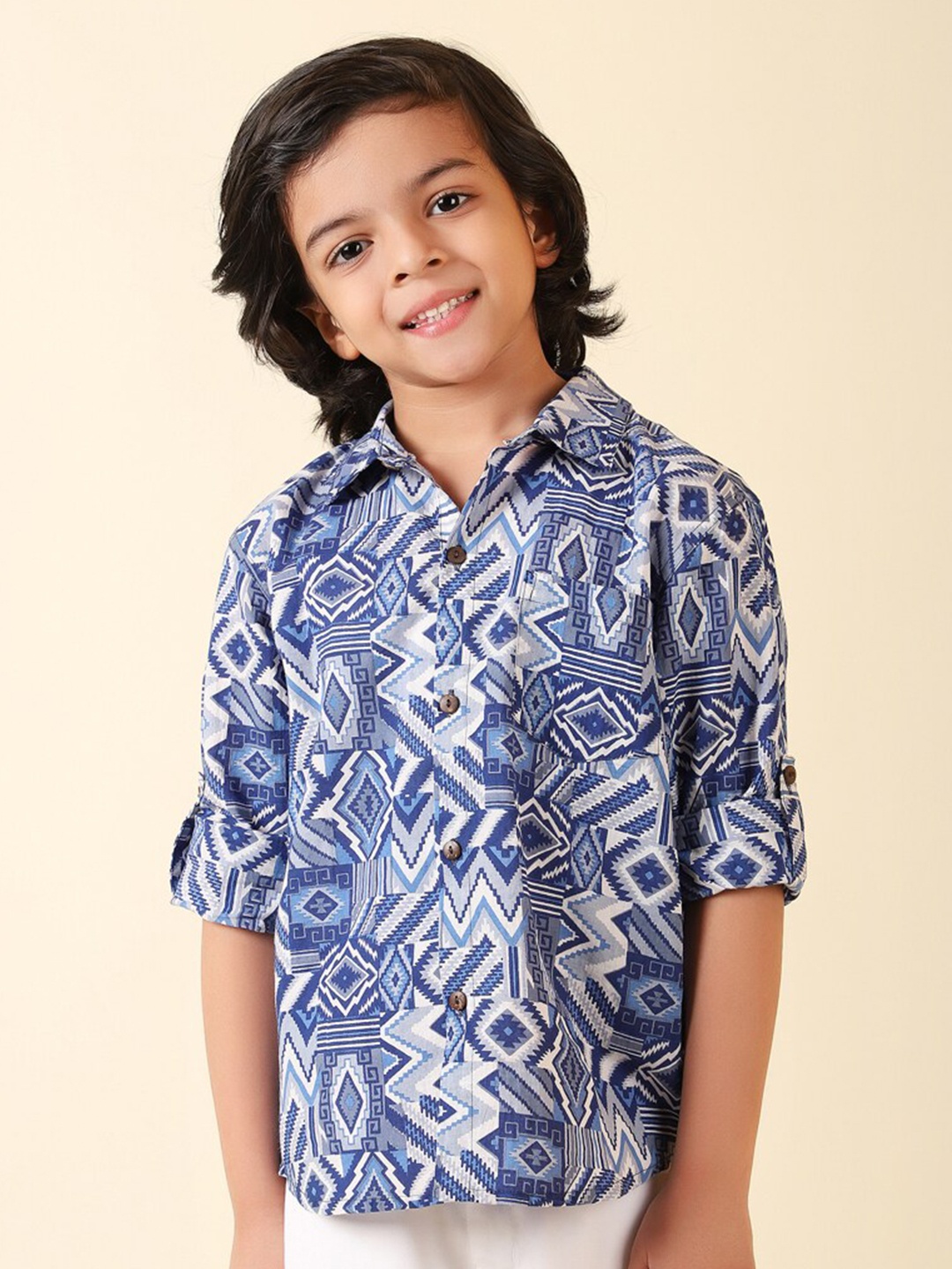 

Fabindia Boys Printed Cotton Casual Shirt, Blue
