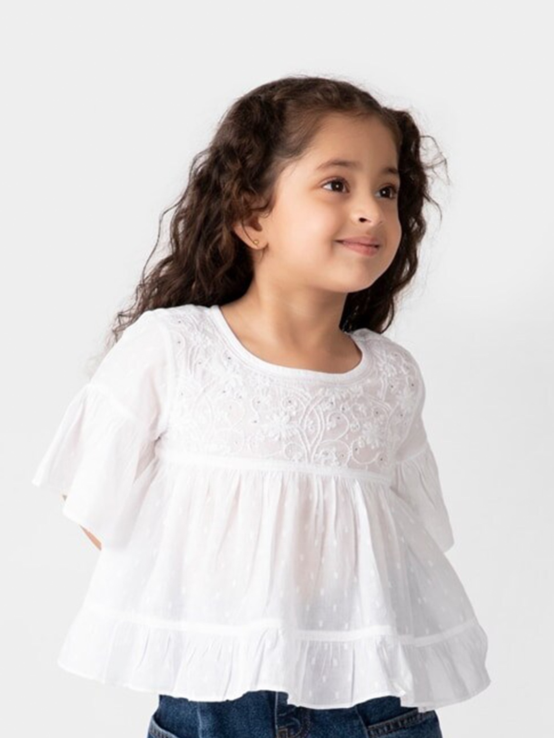 

Fabindia Floral Embroidered Cotton Top, White