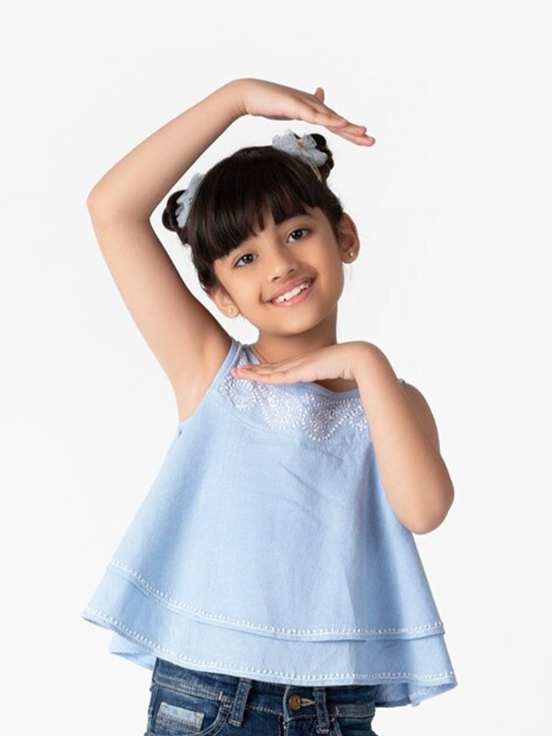 

Fabindia Blue Cotton Embroidered Top