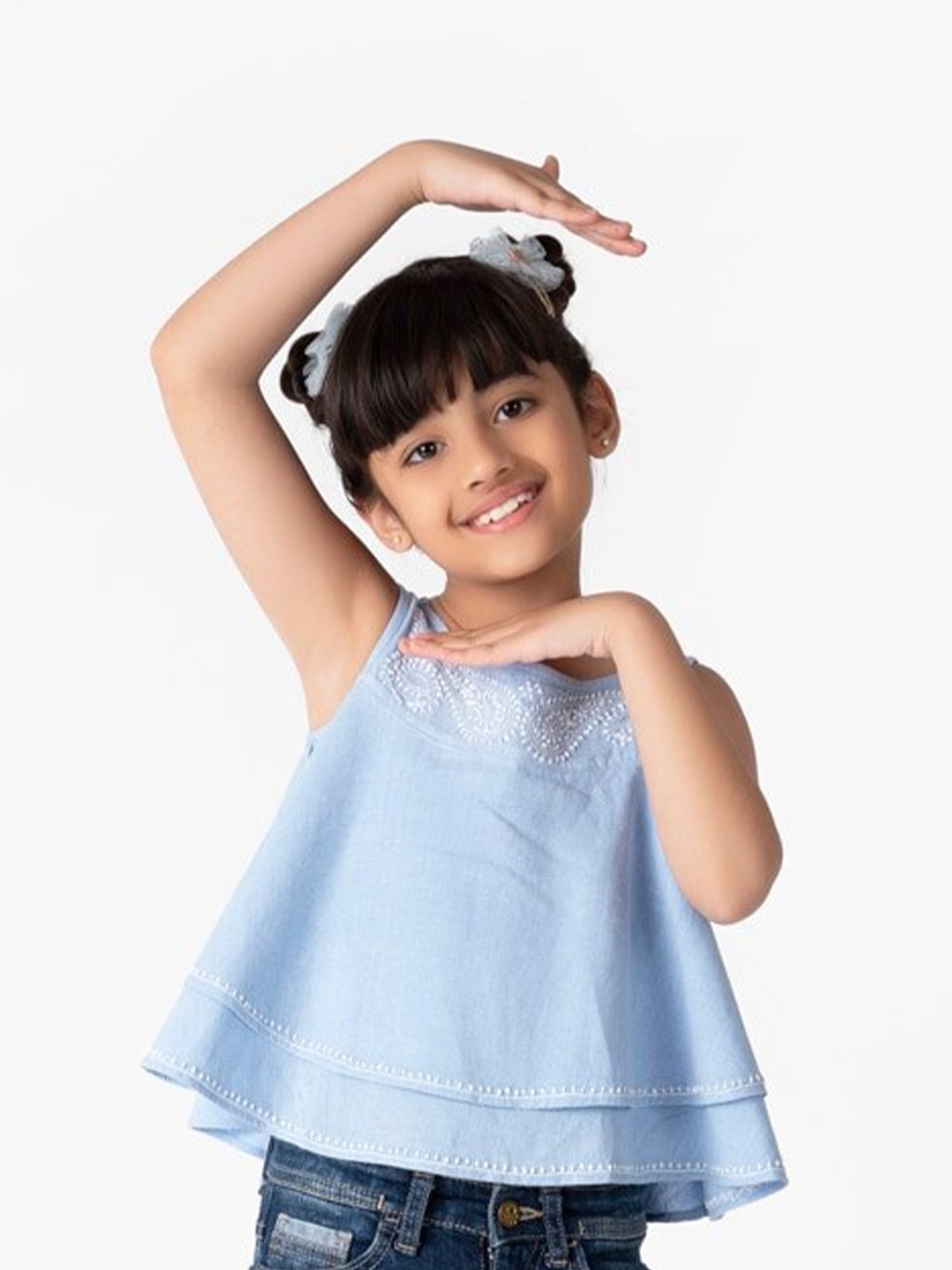 

Fabindia Girls Embroidered Cotton Top, Blue