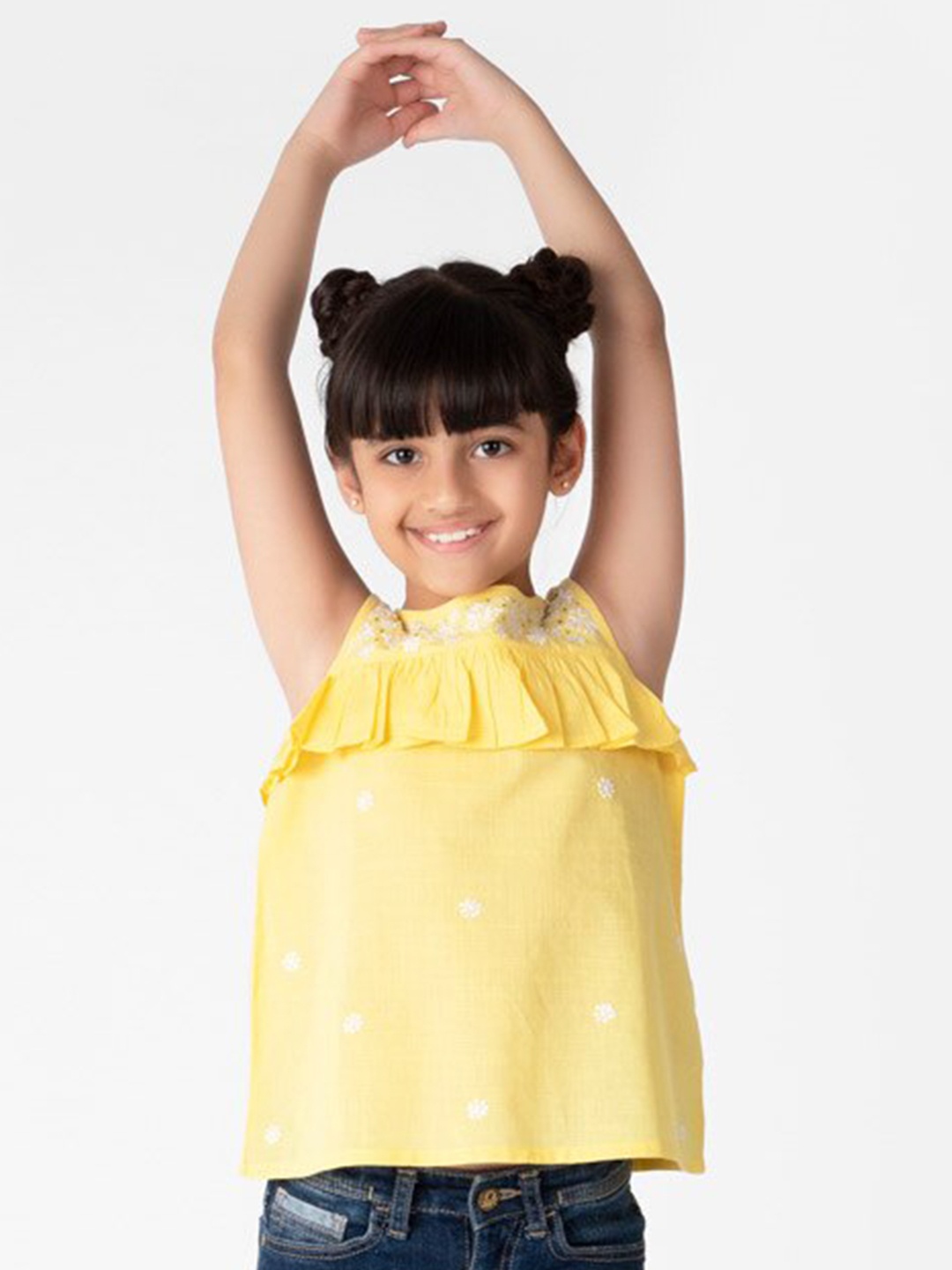 

Fabindia Girls Floral Embroidered Cotton Top, Yellow