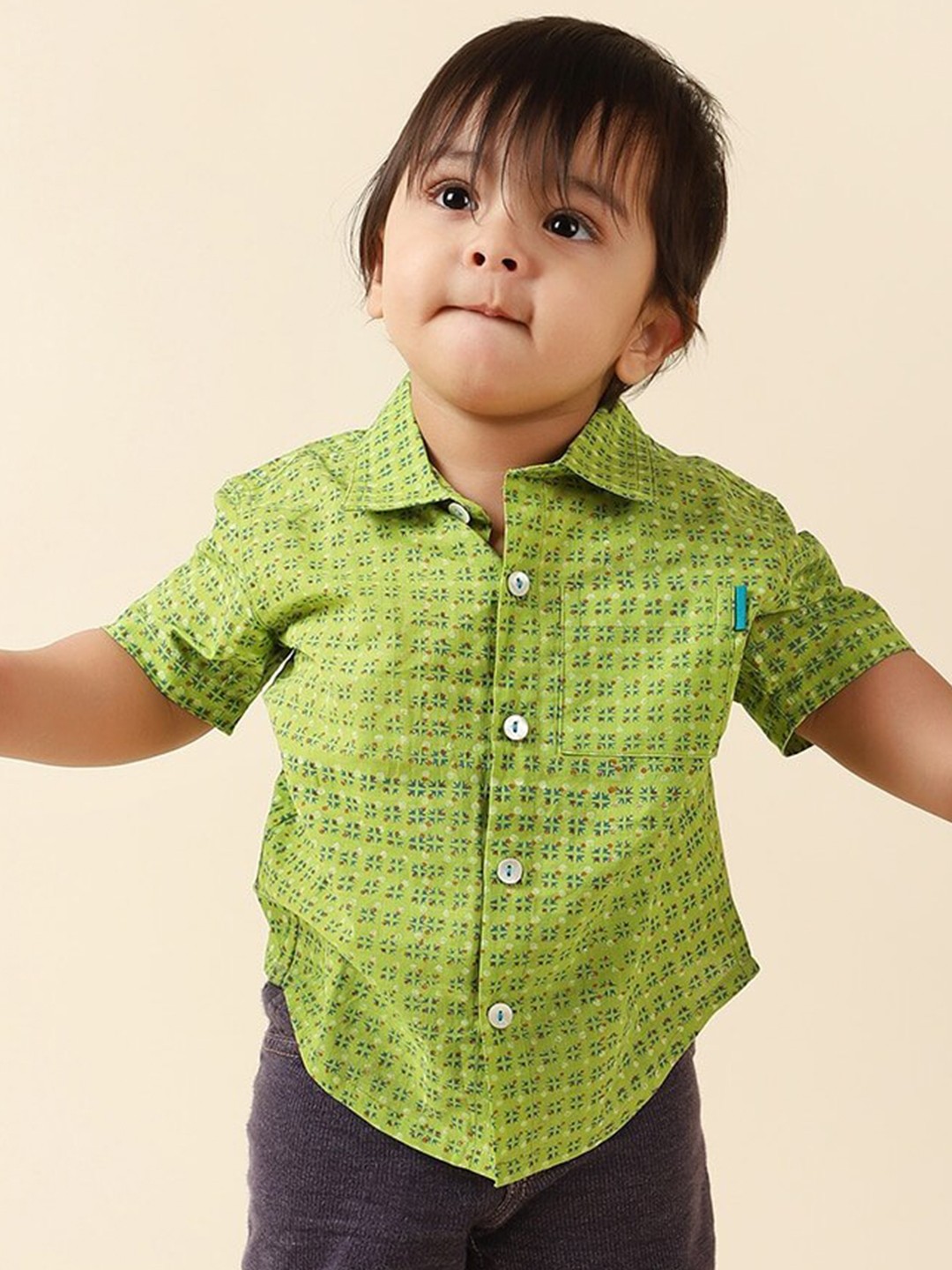 

Fabindia Boys Printed Cotton Casual Shirt, Green