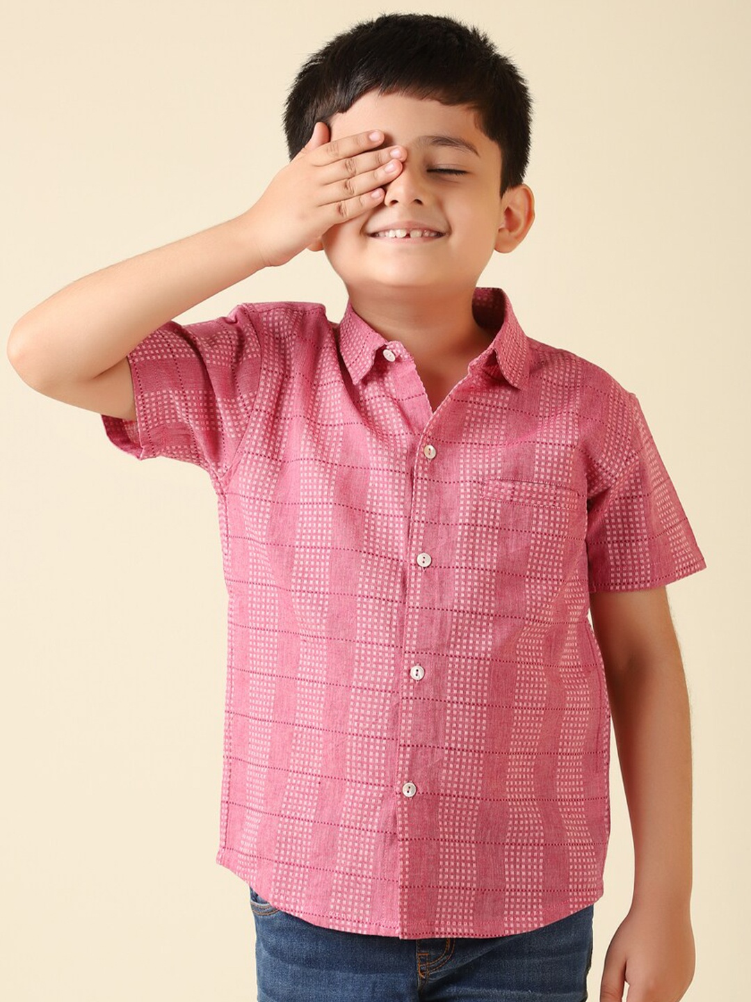 

Fabindia Boys Checked Cotton Casual Shirt, Pink