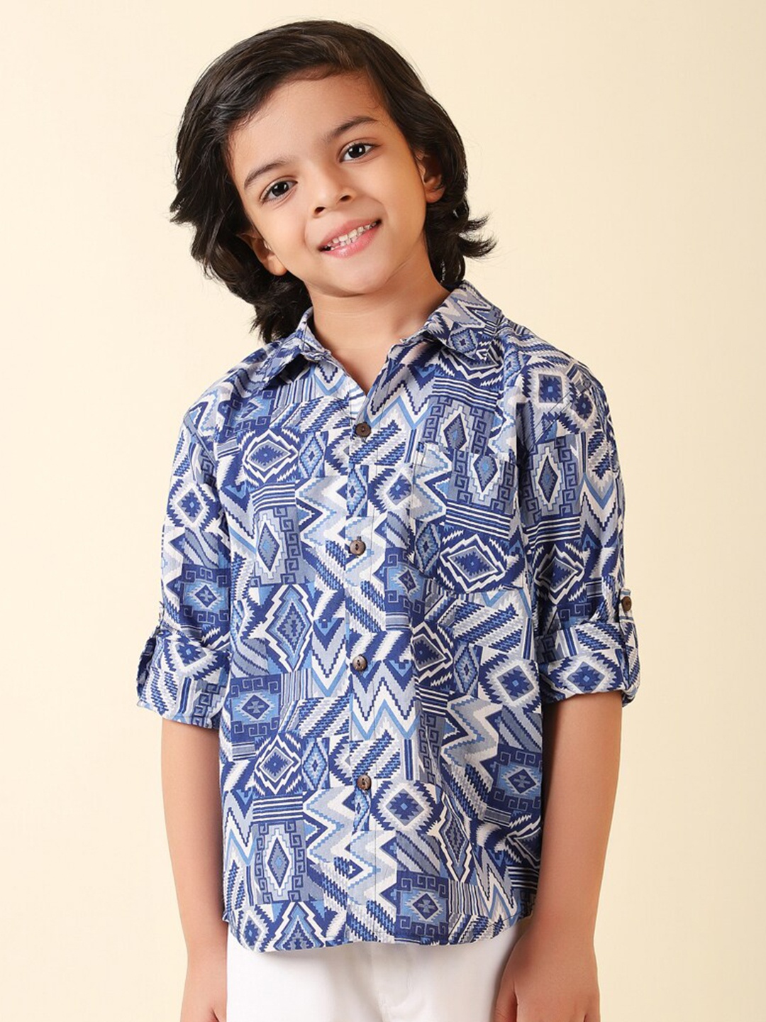 

Fabindia Boys Printed Cotton Casual Shirt, Blue