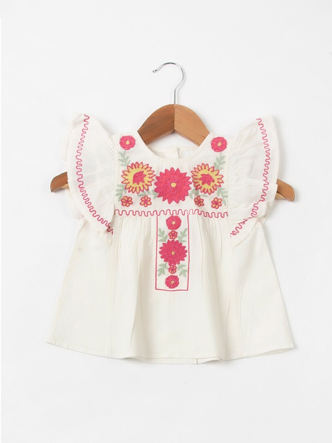 

Fabindia Girls Floral Embroidered Top, Off white