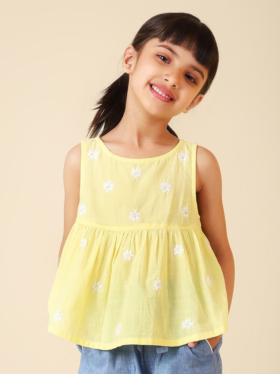 

Fabindia Floral Embroidered Top, Yellow