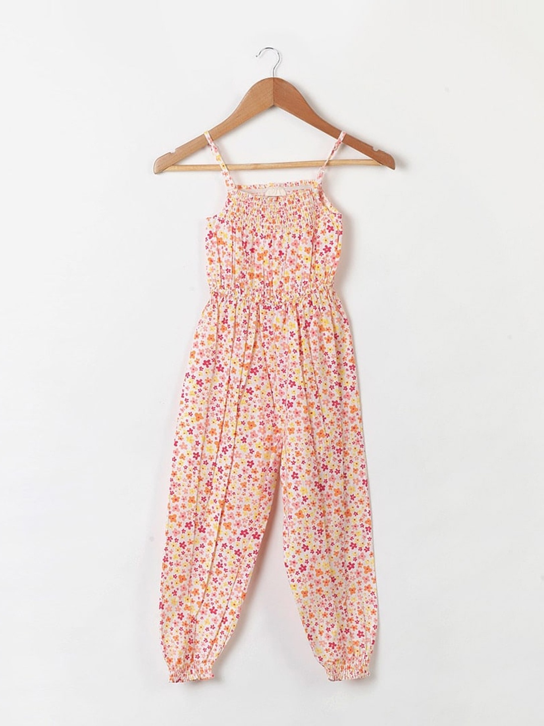 

Fabindia Girls Floral Printed Cotton Basic Jumpsuit, White