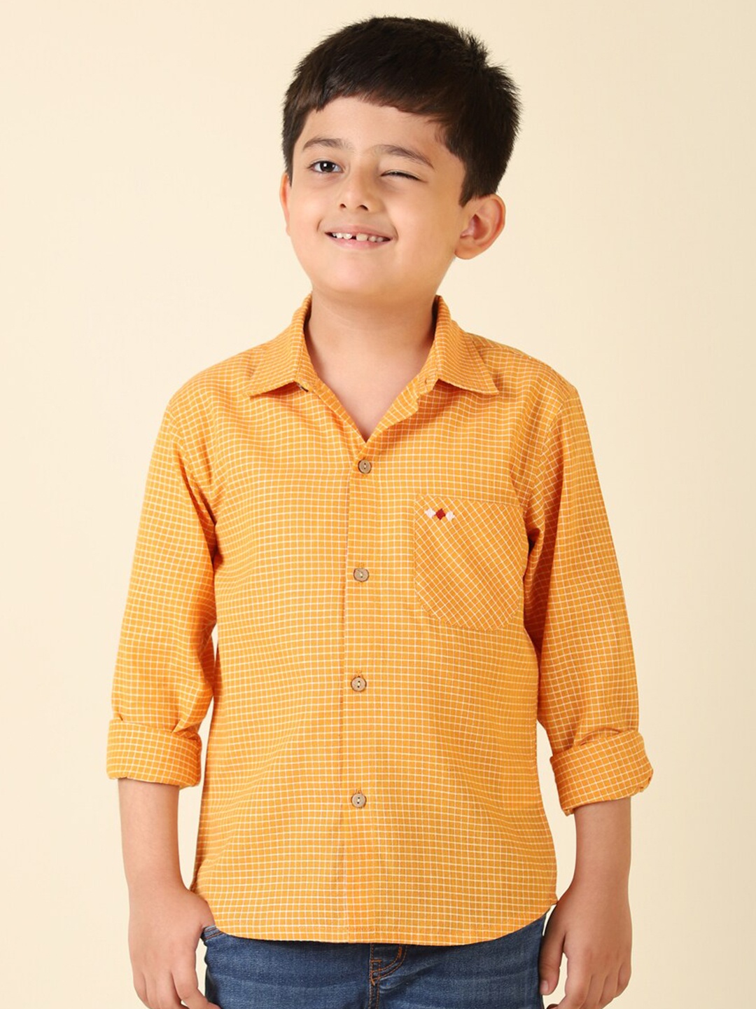 

Fabindia Boys Checked Cotton Casual Shirt, Yellow