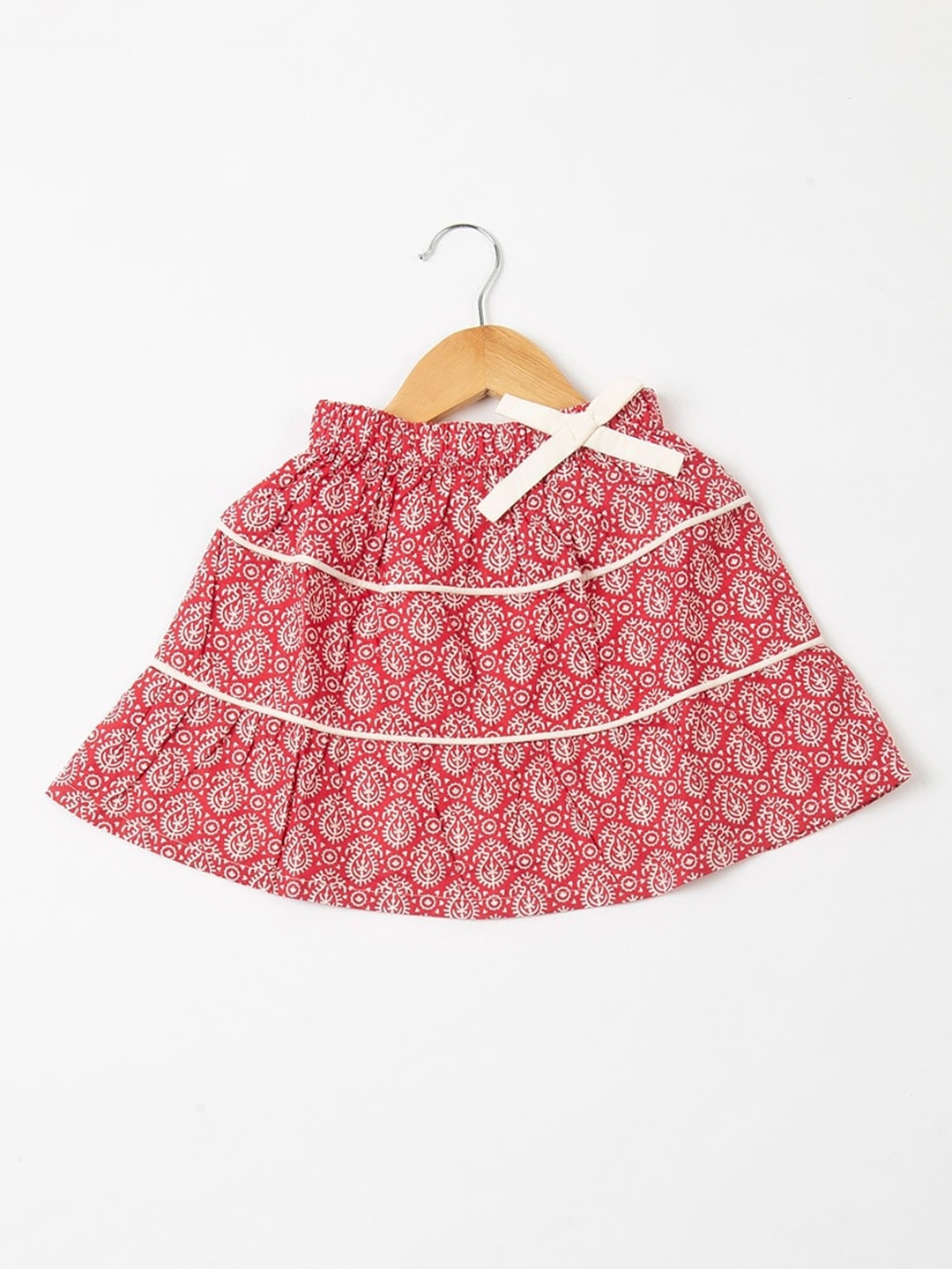 

Fabindia Girls Printed Cotton Tiered Skirt, Red