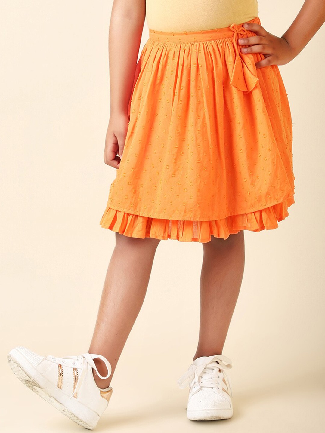 

Fabindia Girls Self-Design Cotton A-Line Skirt, Orange