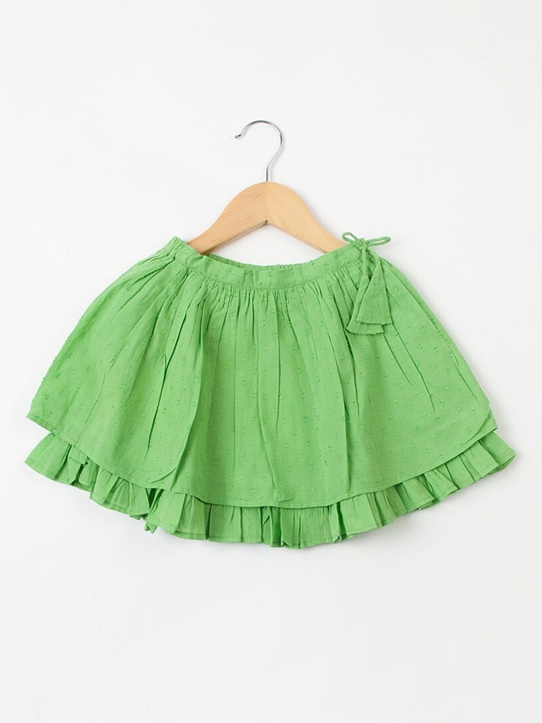 

Fabindia Girls Swiss Dot Self Design Cotton Flared Knee Length Skirt, Green