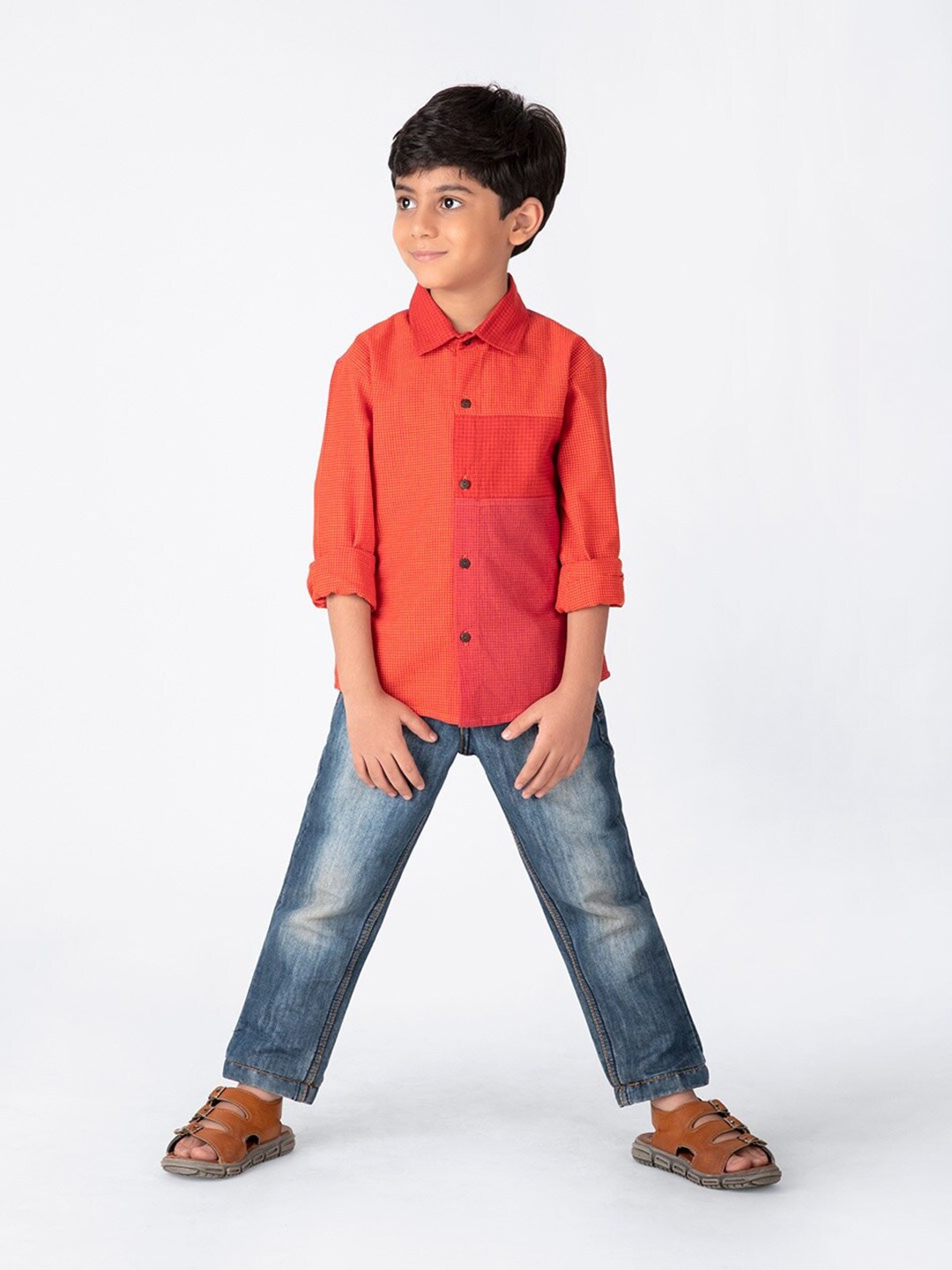

Fabindia Boys Checked Cotton Casual Shirt, Orange