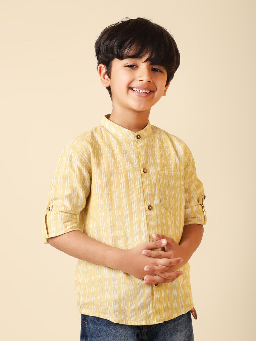 

Fabindia Boys Striped Cotton Casual Shirt, Beige