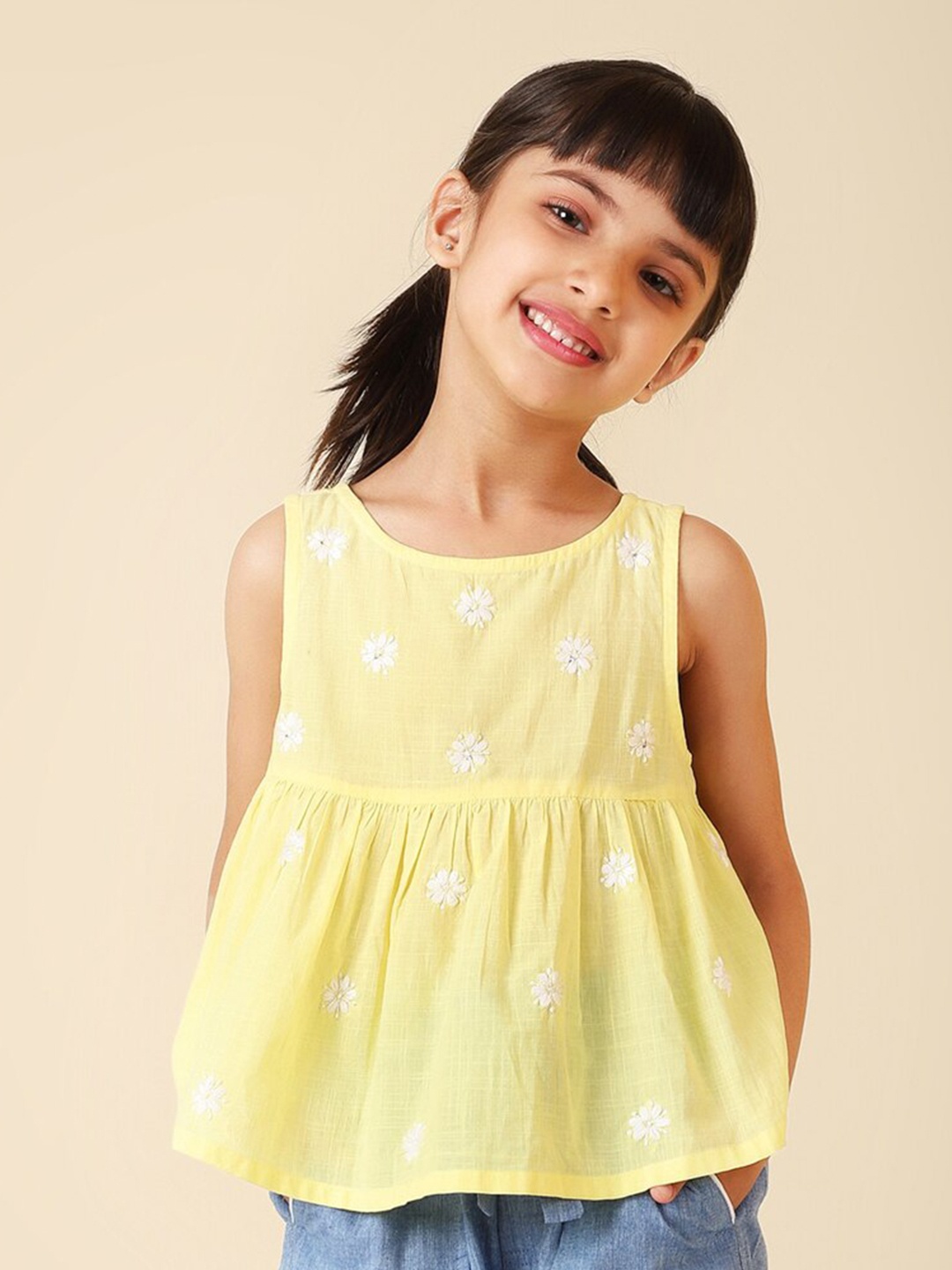

Fabindia Floral Embroidered Top, Yellow