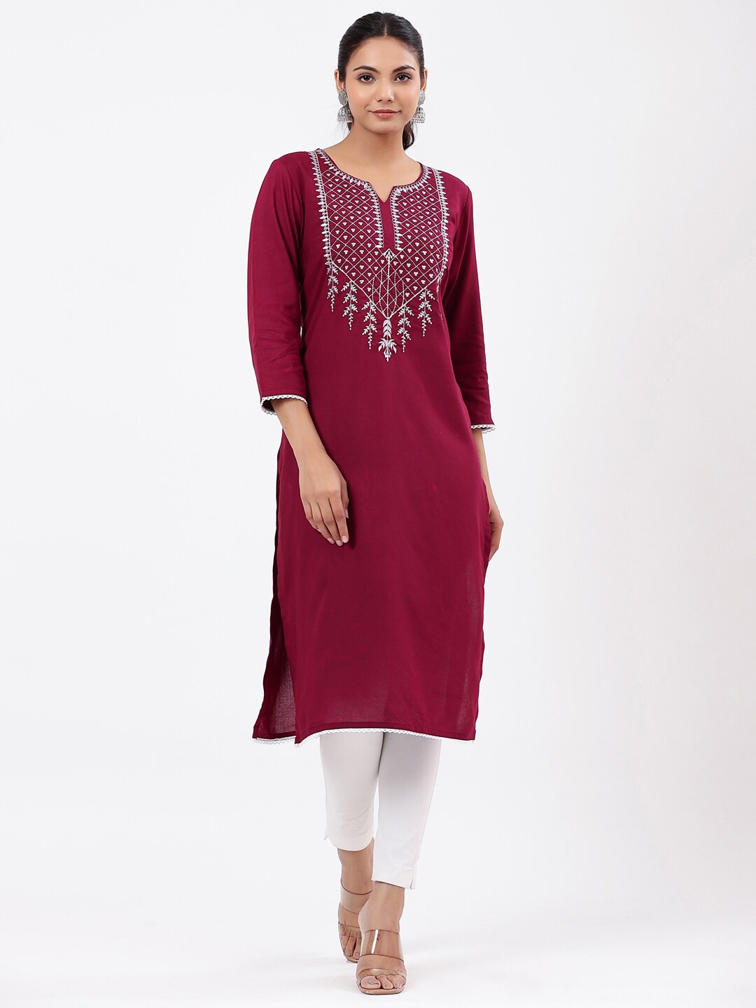 

PK Fashions Women Ethnic Motifs Yoke Design Kurta, Maroon