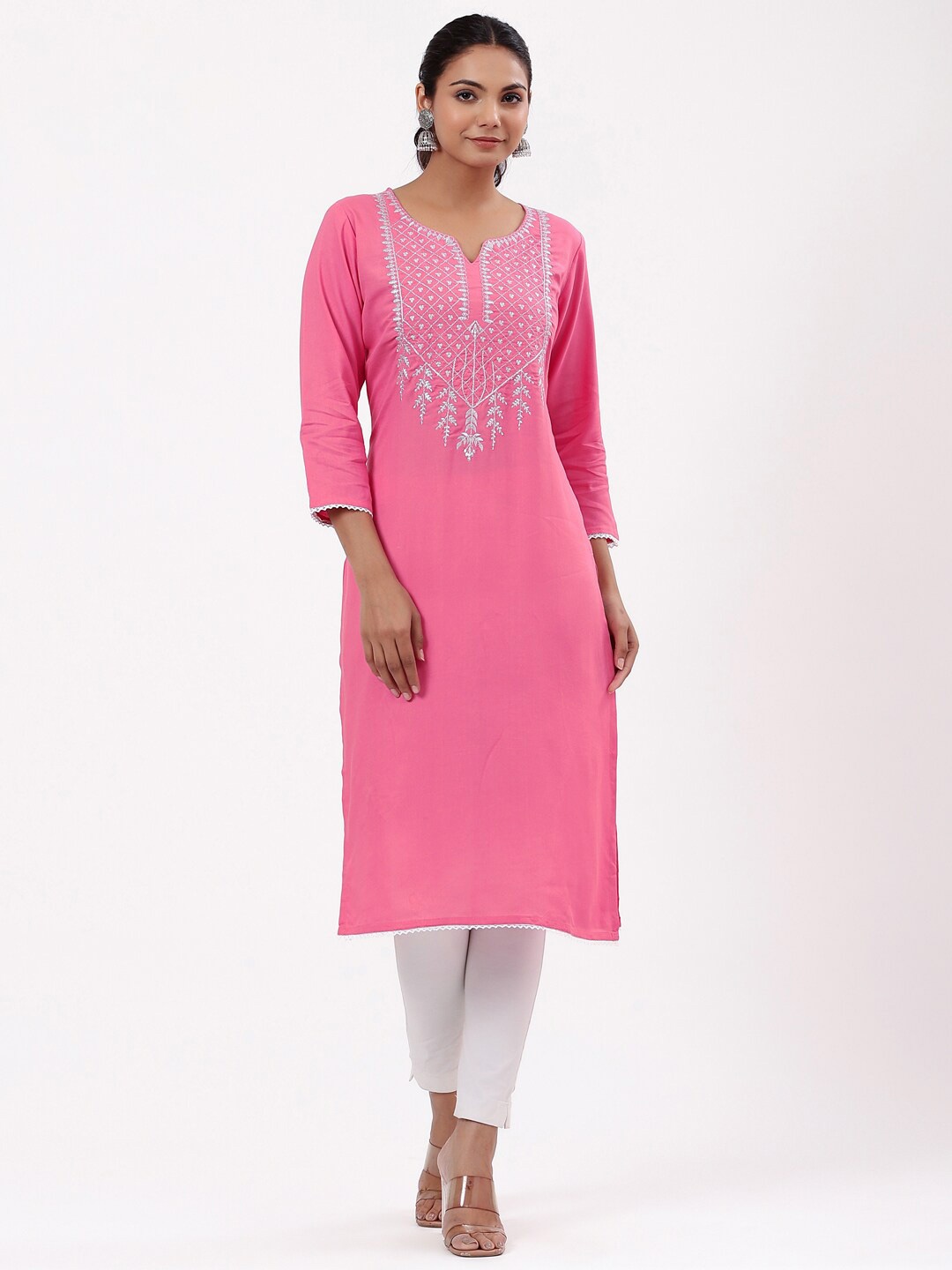 

PK Fashions Women Pink Floral Embroidered Kurta