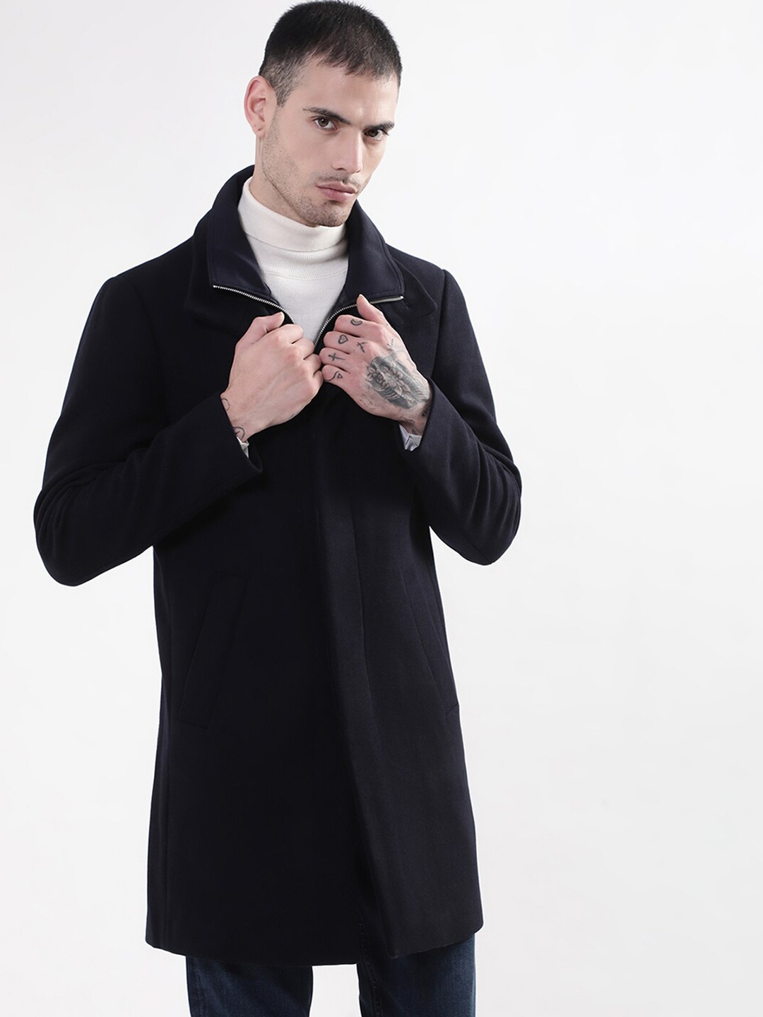 

Matinique Men Woolen Over Coat, Navy blue