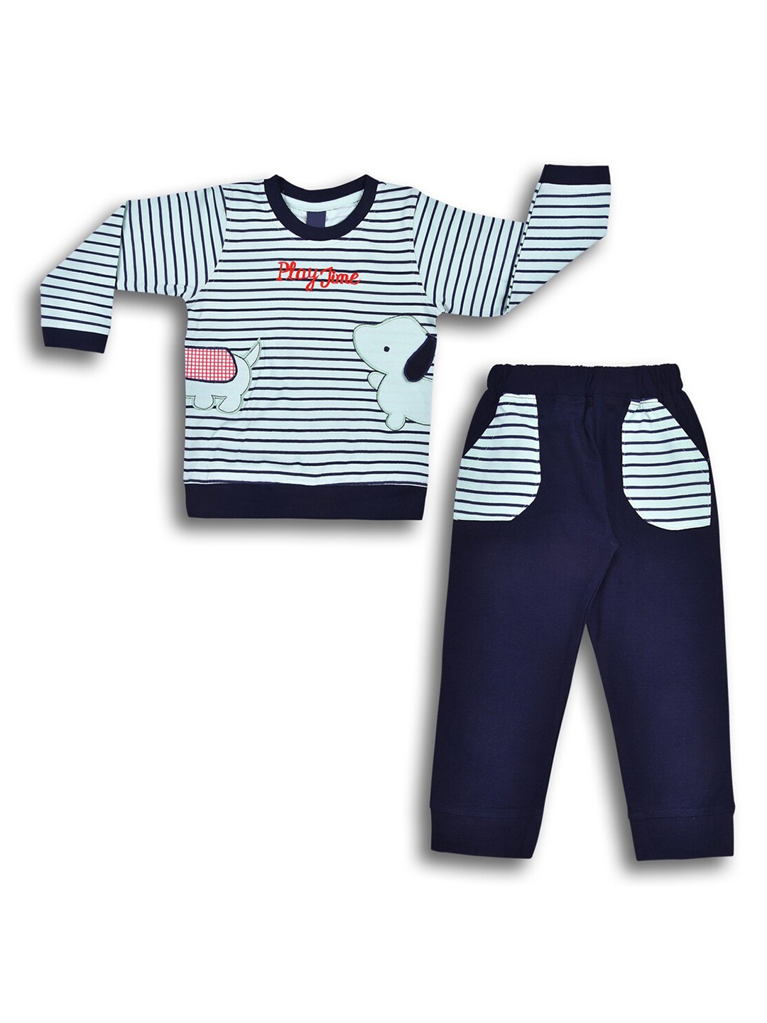 

Wish Karo Boys Striped T-shirt with Trousers, Sea green