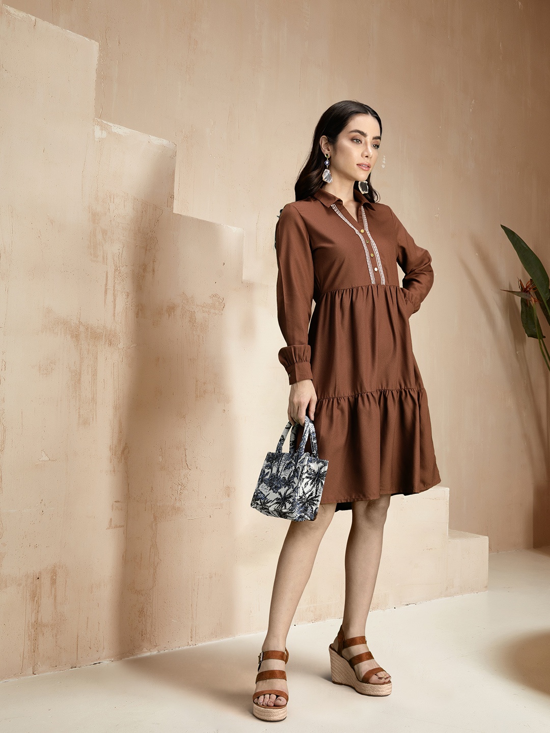 

all about you Tiered Shirt Dress, Brown