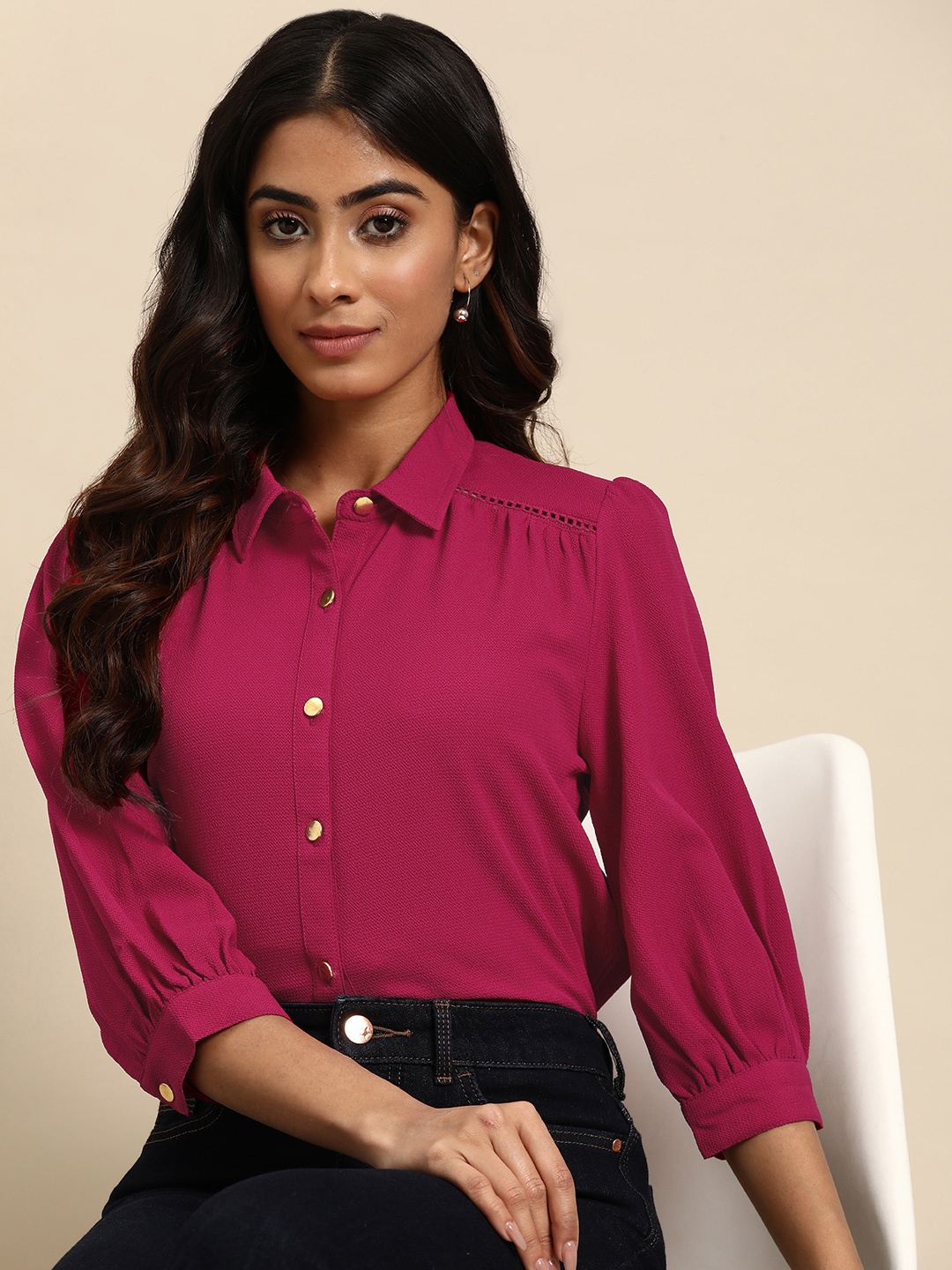 

all about you Textured Casual Shirt, Maroon