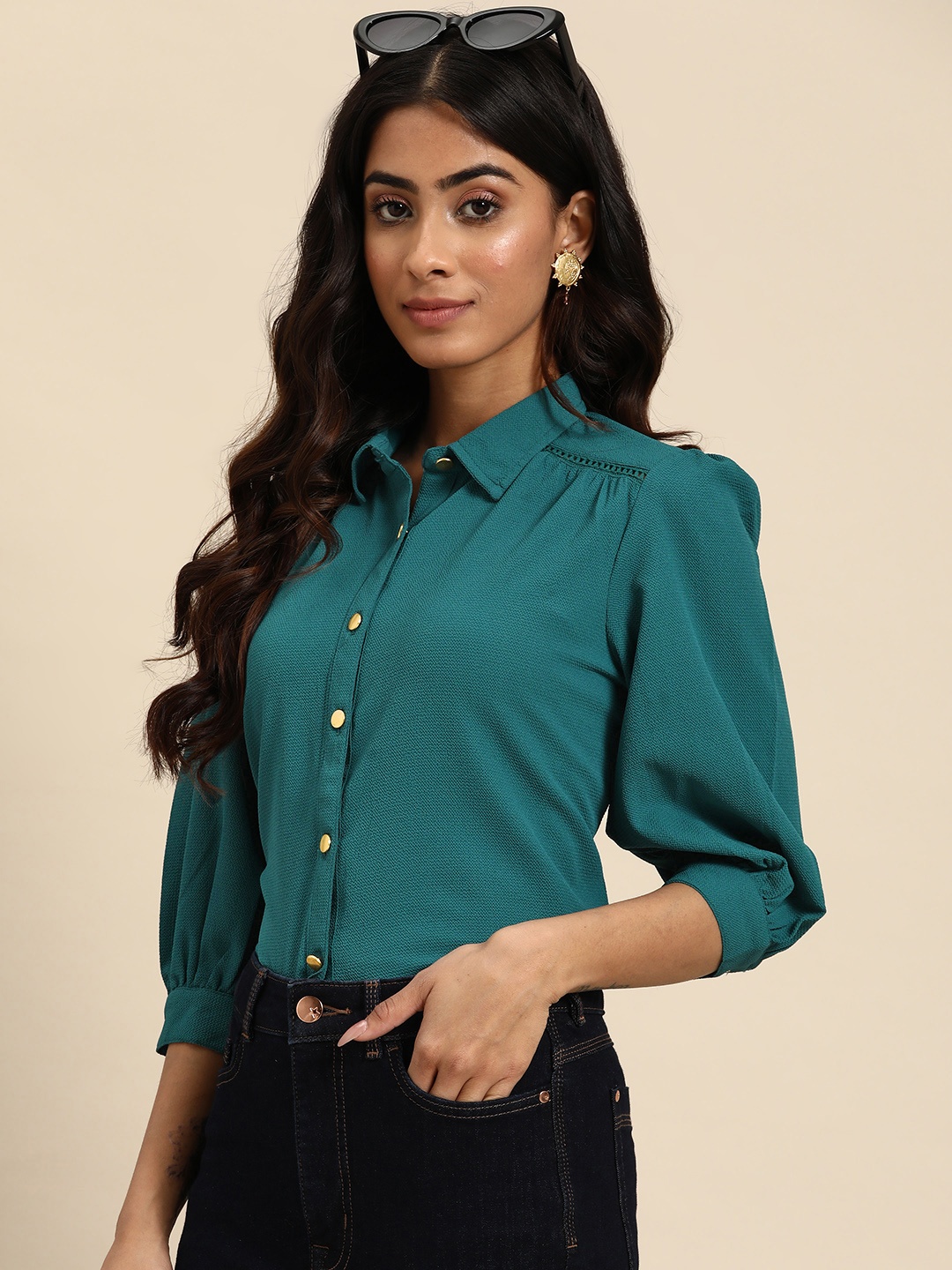 

all about you Textured Casual Shirt, Green