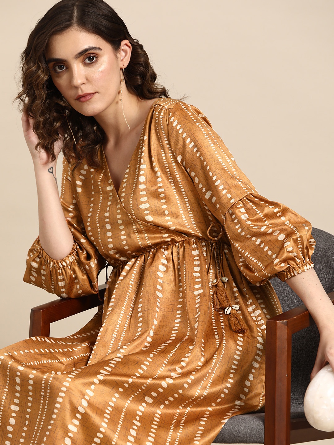 

all about you Printed Wrap Dress, Rust